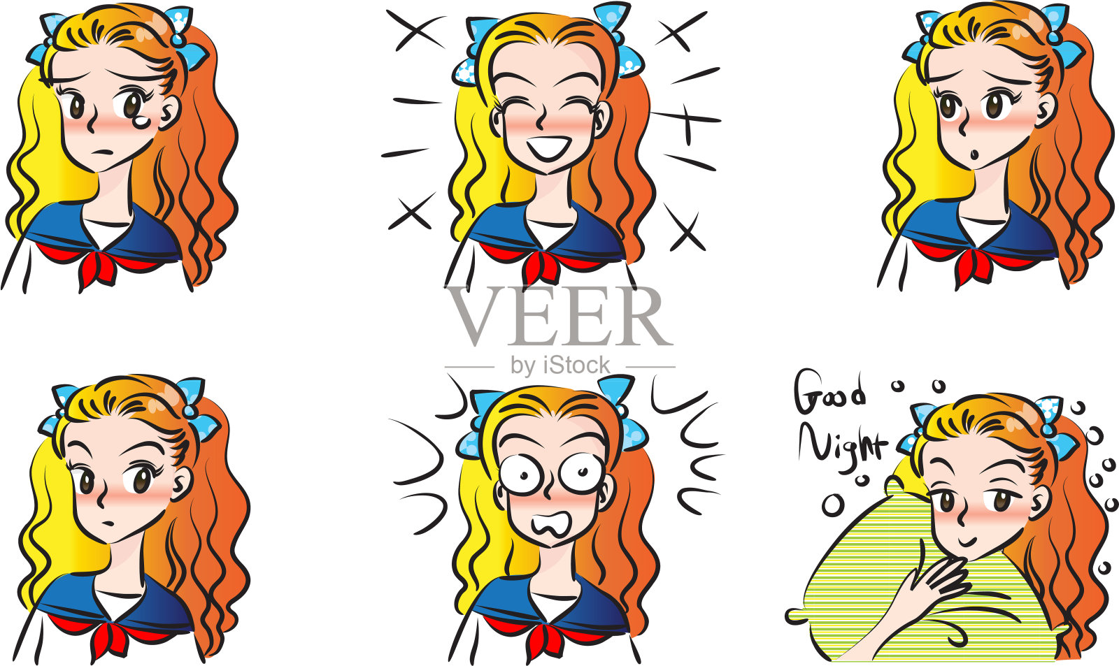 矢量卡通高中女生表情包插画图片素材