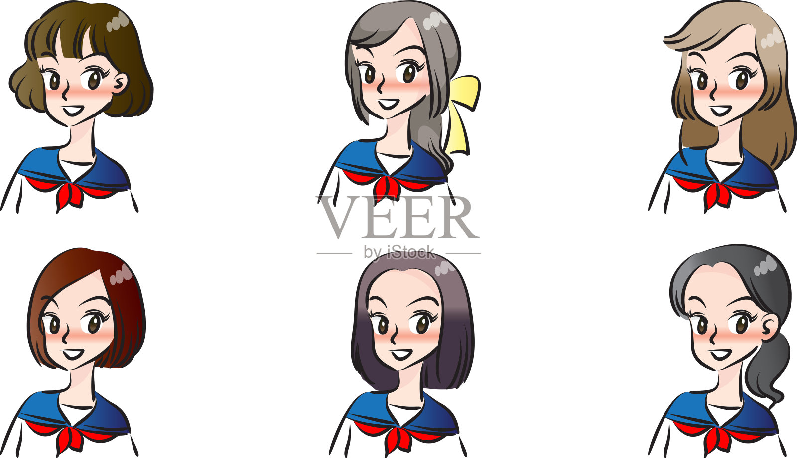 矢量卡通高中女生表情包插画图片素材