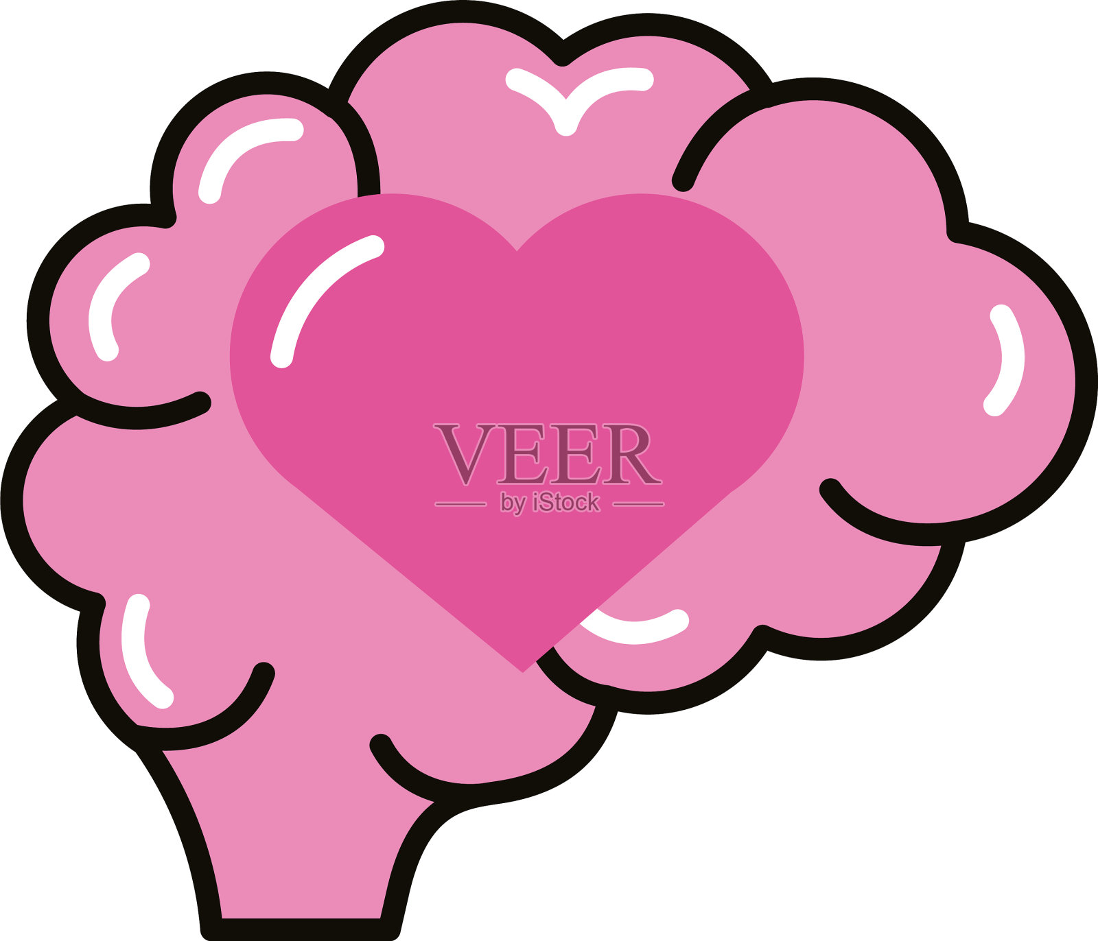 脑人用心线和填充样式图标设计元素图片