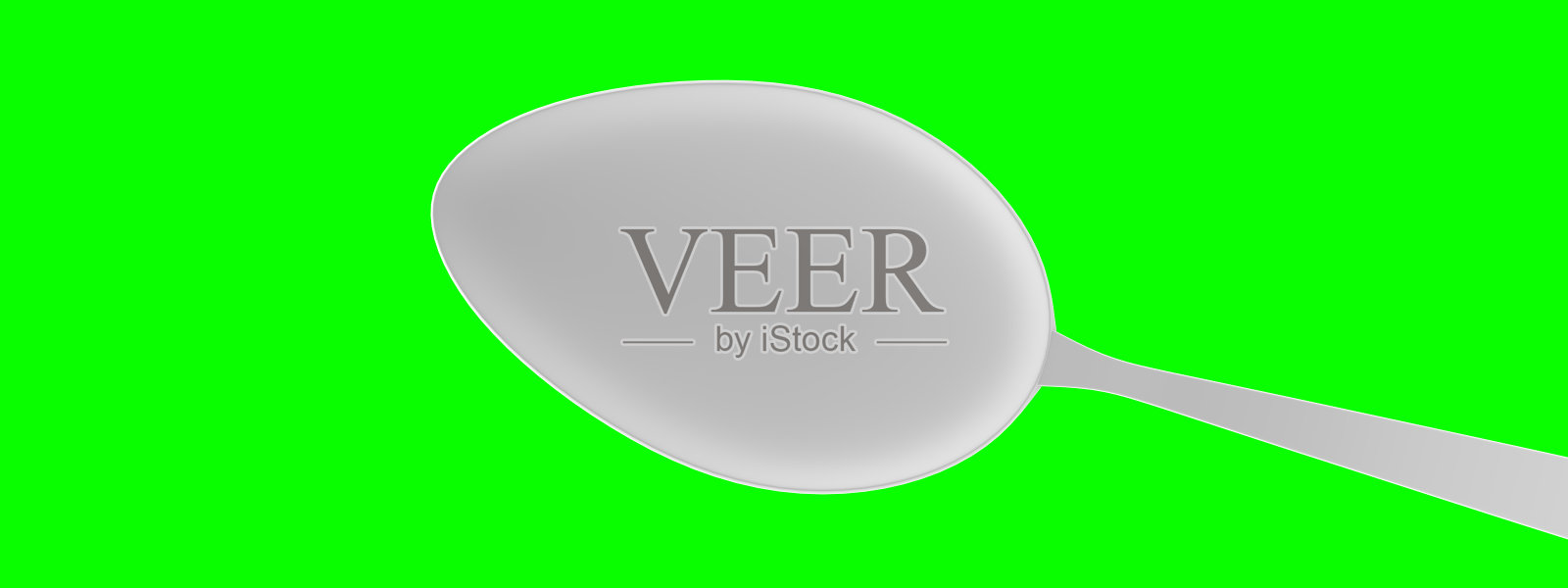 绿色背景上的勺子。用于餐厅、咖啡馆、披萨店设计的勺子。极简设计的厨房勺子的广告目的。3D渲染,3D渲染。照片摄影图片