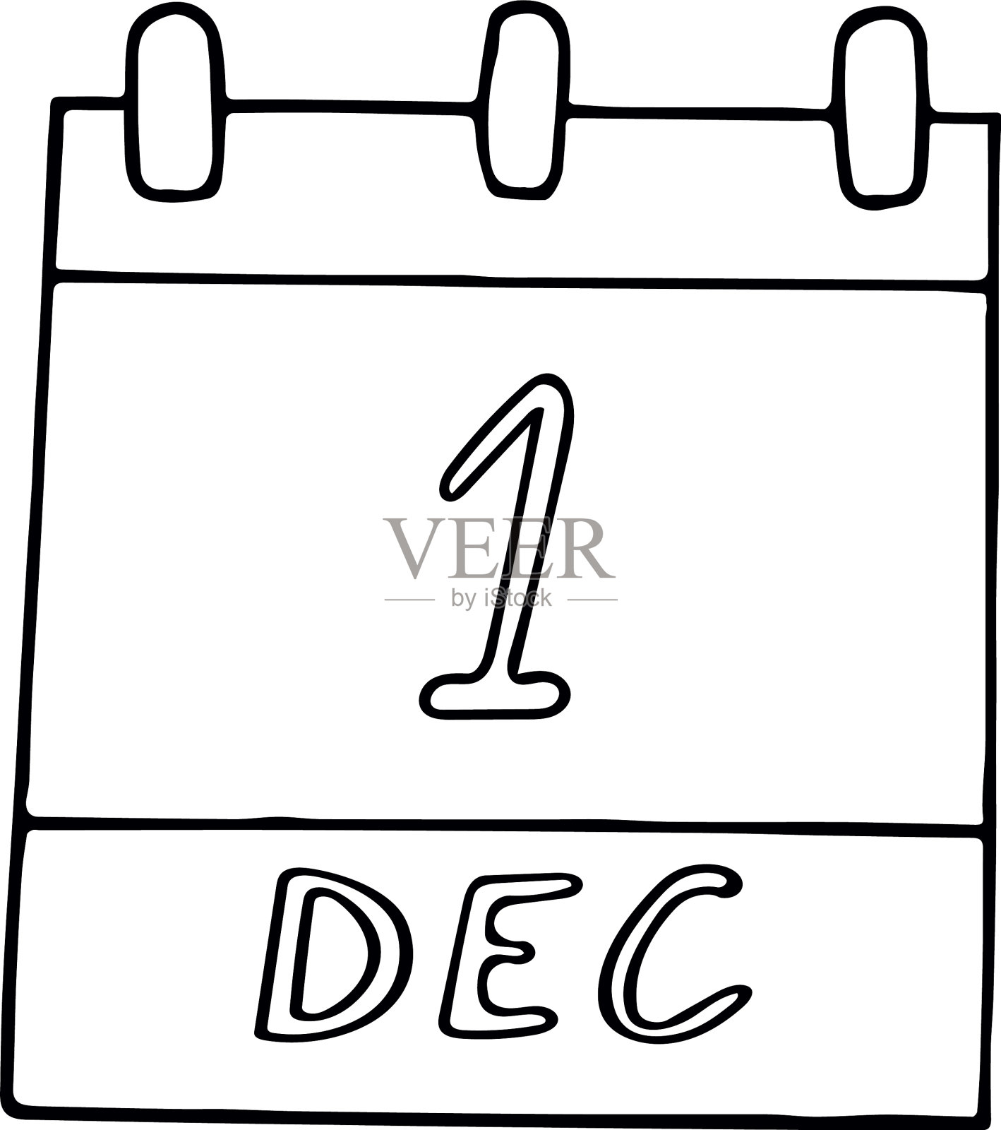 日历手绘涂鸦风格12月1日设计元素图片