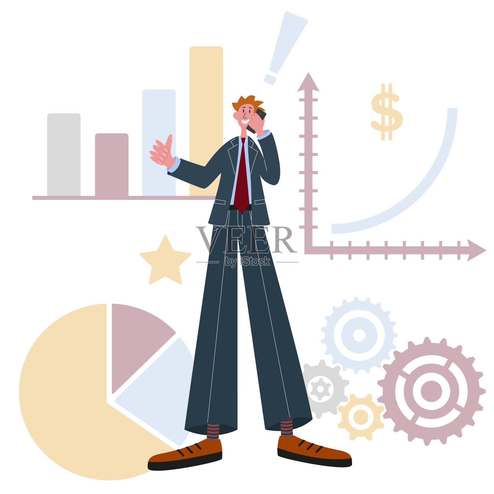 成功的商人用手机卖手机。领导、目标项目。商业成功的概念。插画图片素材