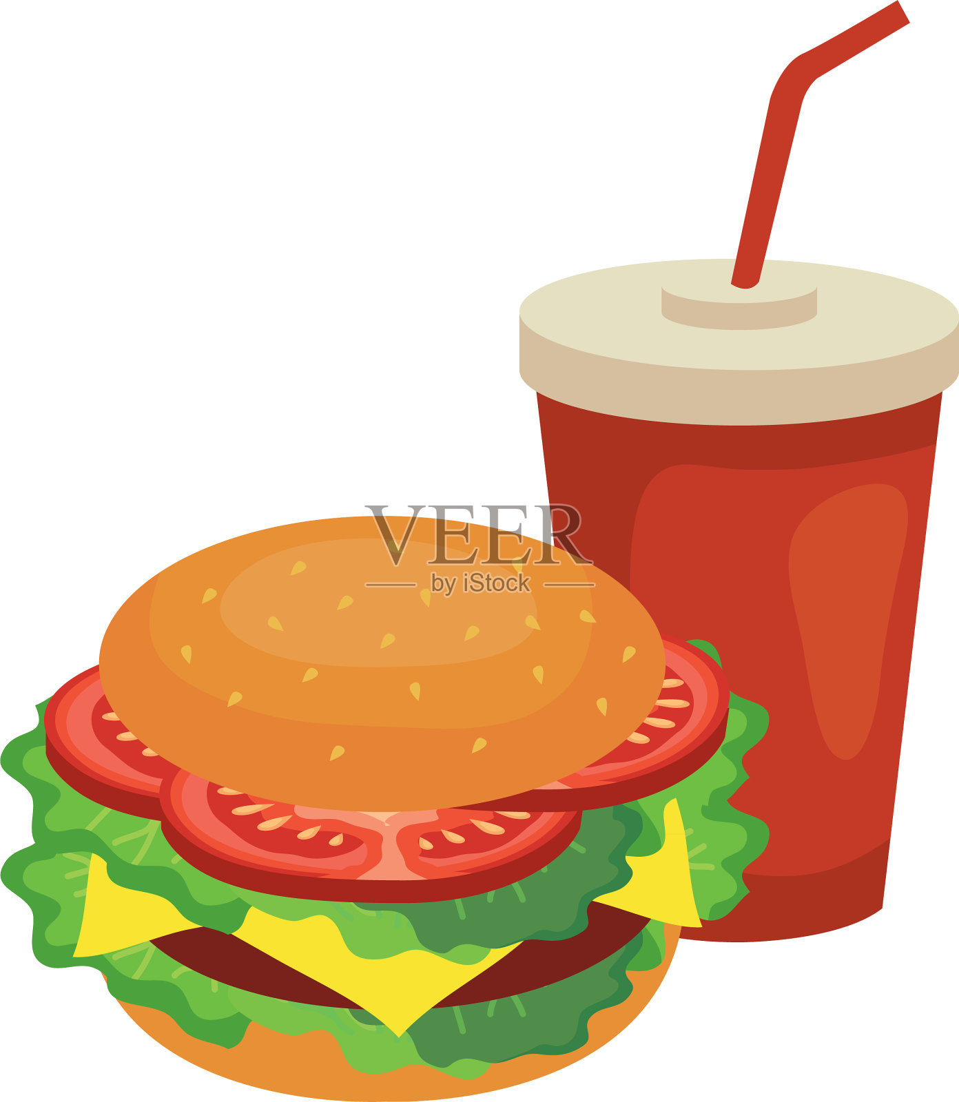 孤立的汉堡和汽水杯设计设计元素图片