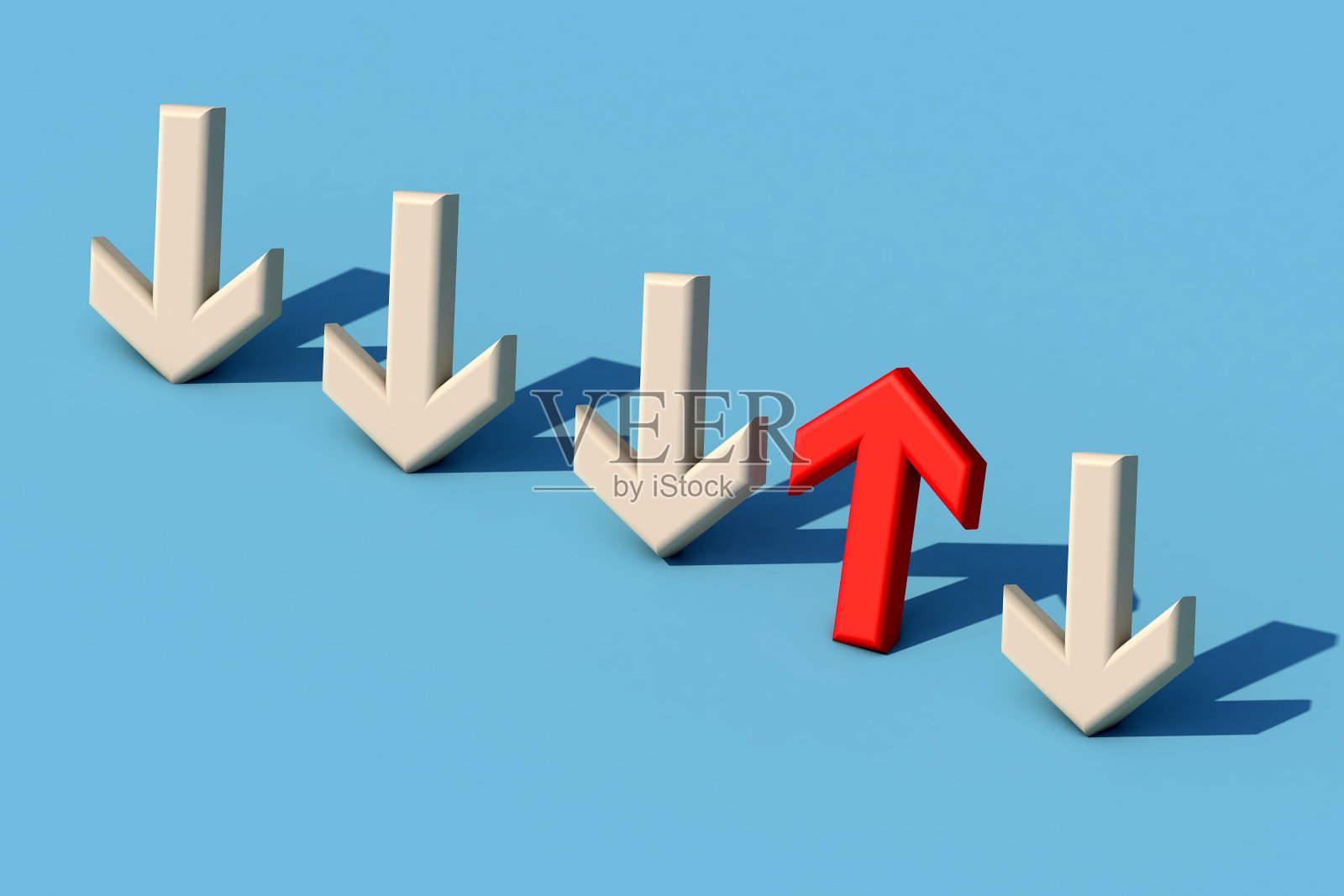 红色箭头面对相反方向白色箭头。照片摄影图片