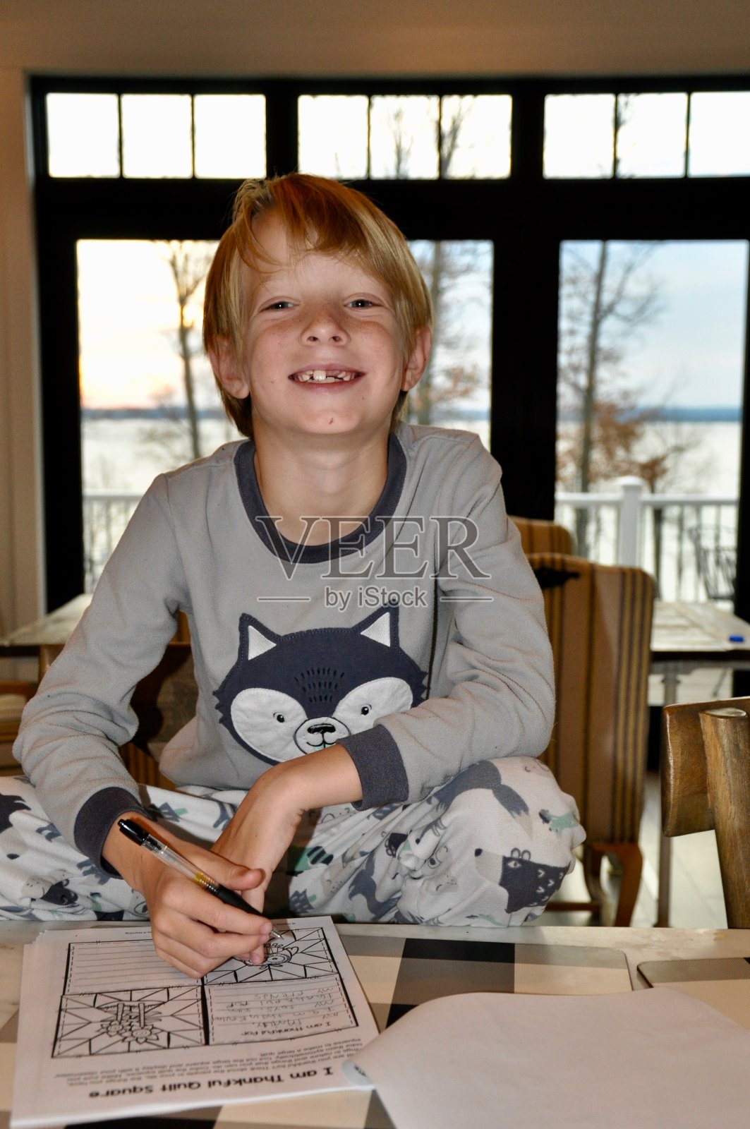 孩子在家做作业照片摄影图片