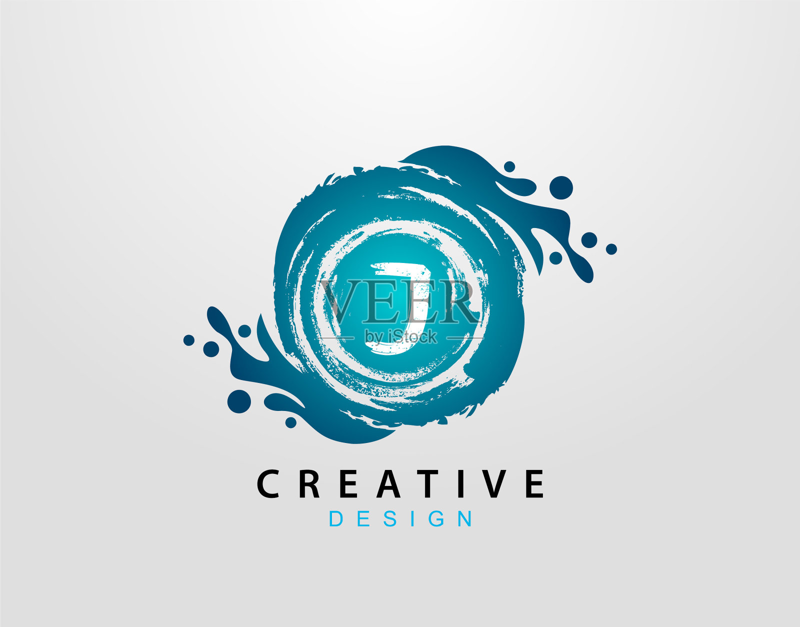 J标志采用蓝色飞溅元素蓝色波浪标志插画图片素材