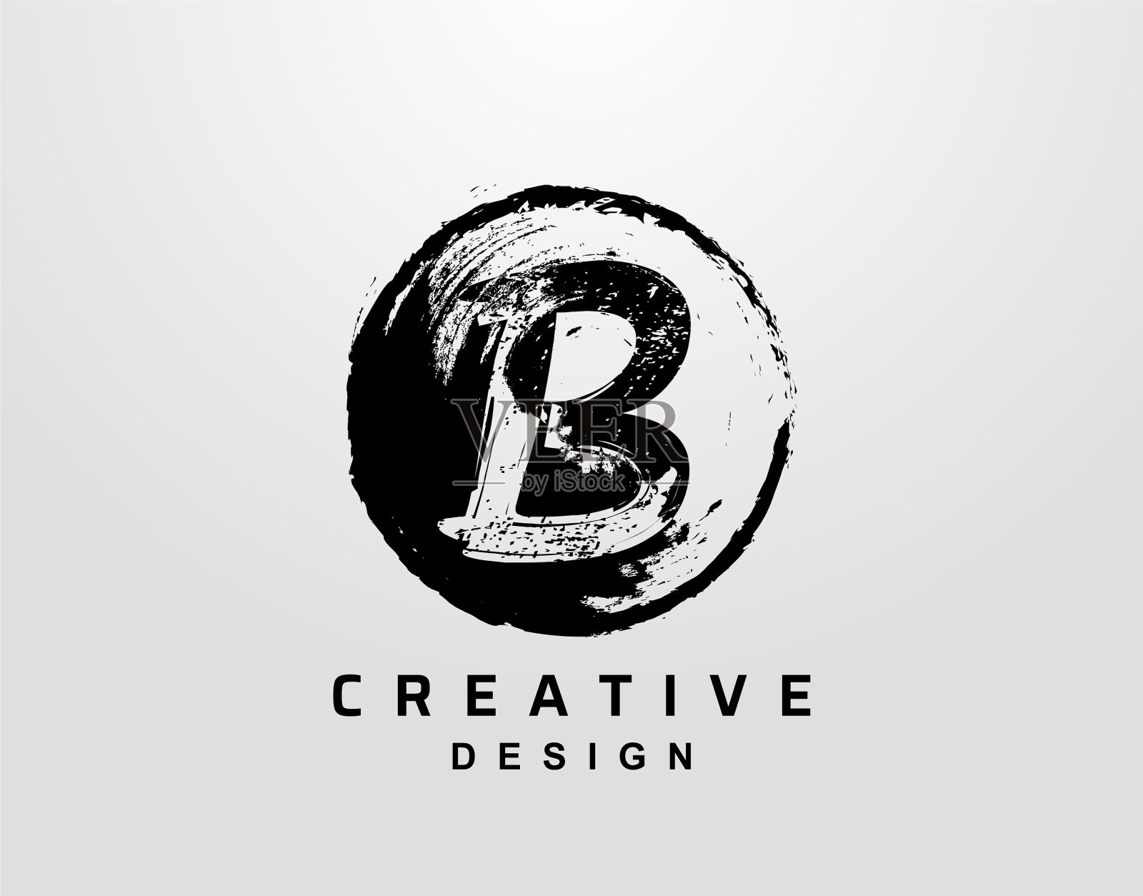 B字母标志与圆形垃圾摇滚元素复古插画图片素材
