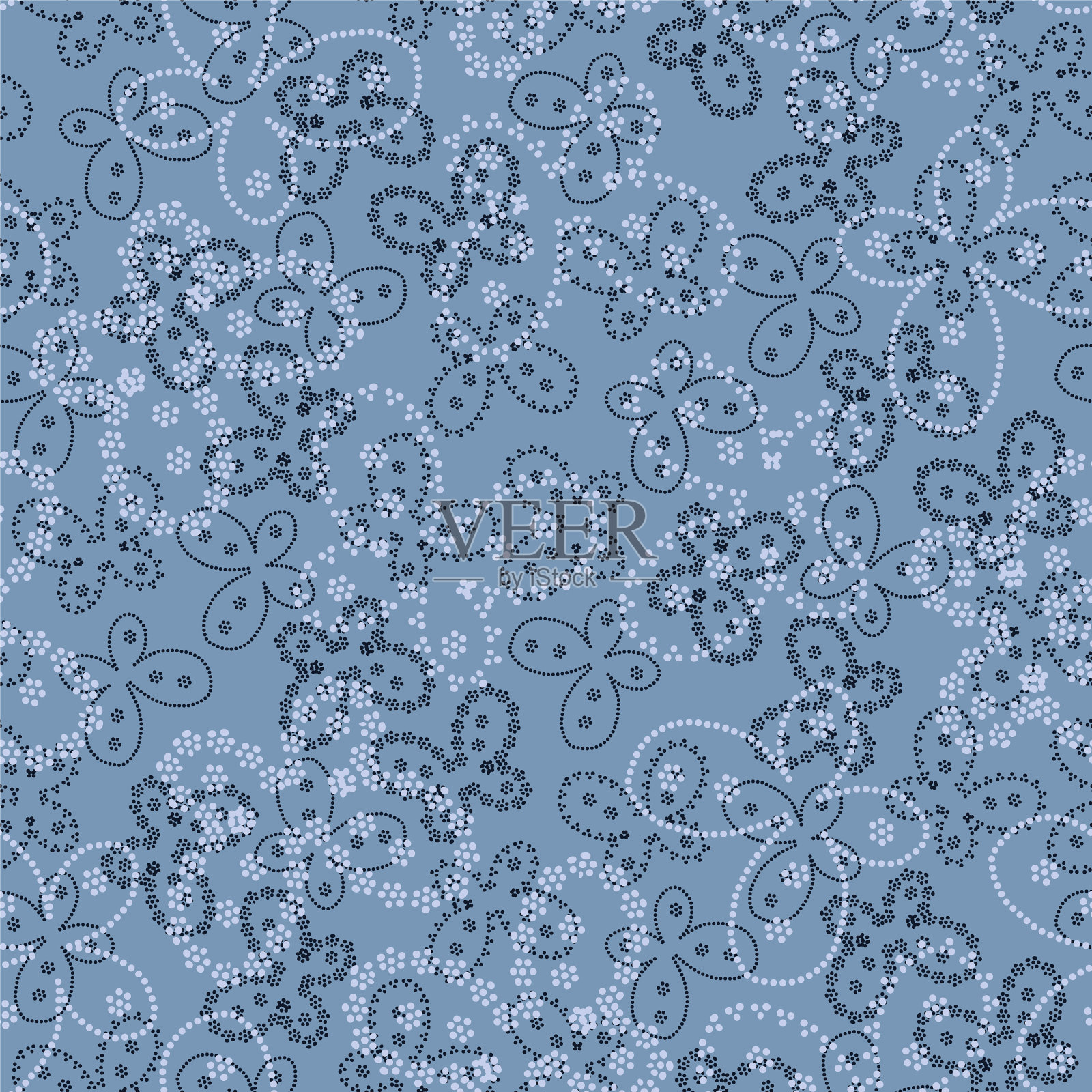 蓝蝴蝶圆点无缝图案插画图片素材