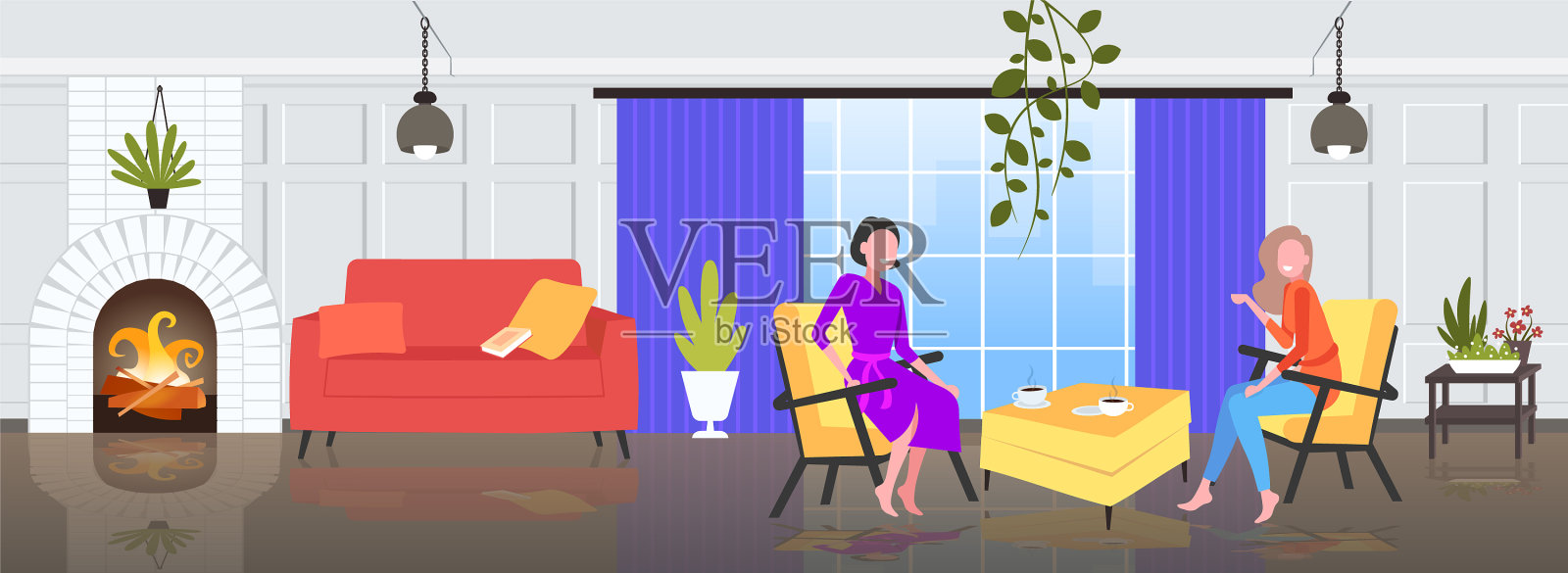 女人们在见面时聊天,女孩们在讨论插画图片素材