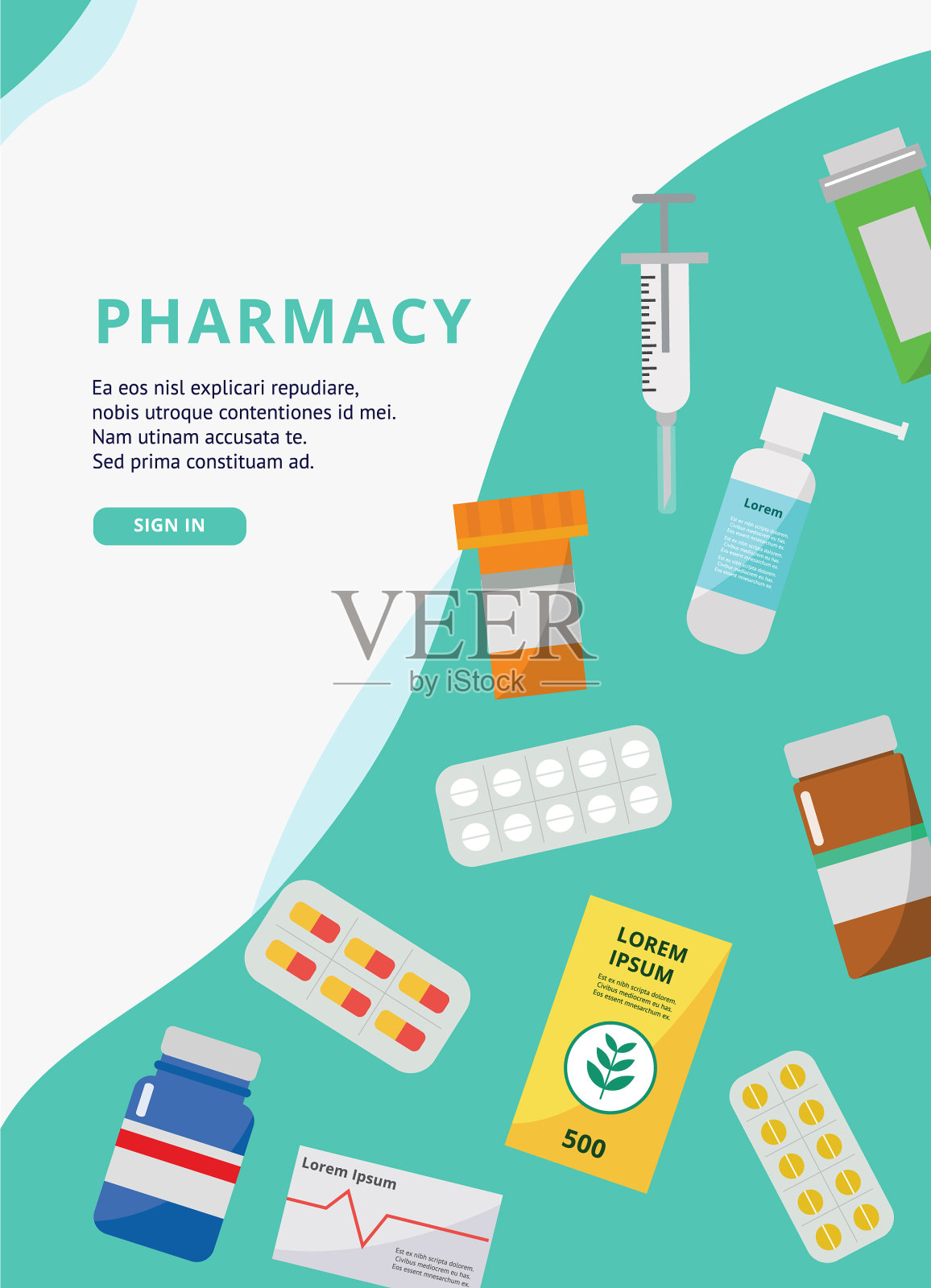 医药药店和药房的横幅和海报插画图片素材