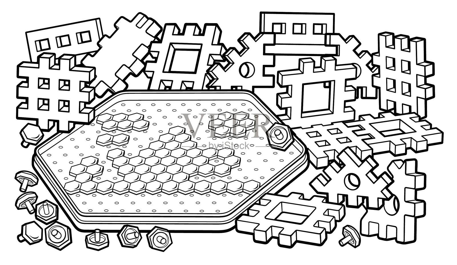 卡通可爱的涂鸦,儿童玩具和棋盘游戏插画图片素材