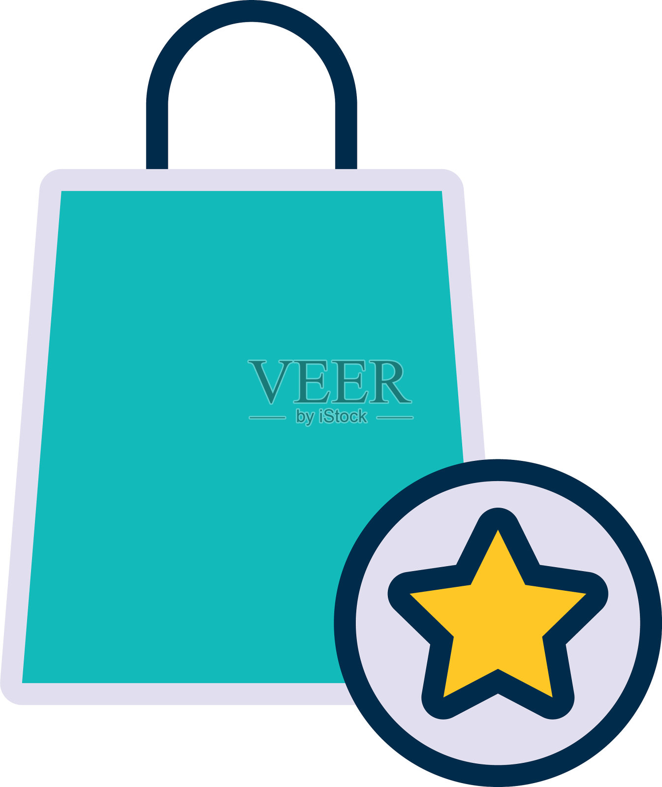 购物袋和明星奖章图标线和填补图标素材