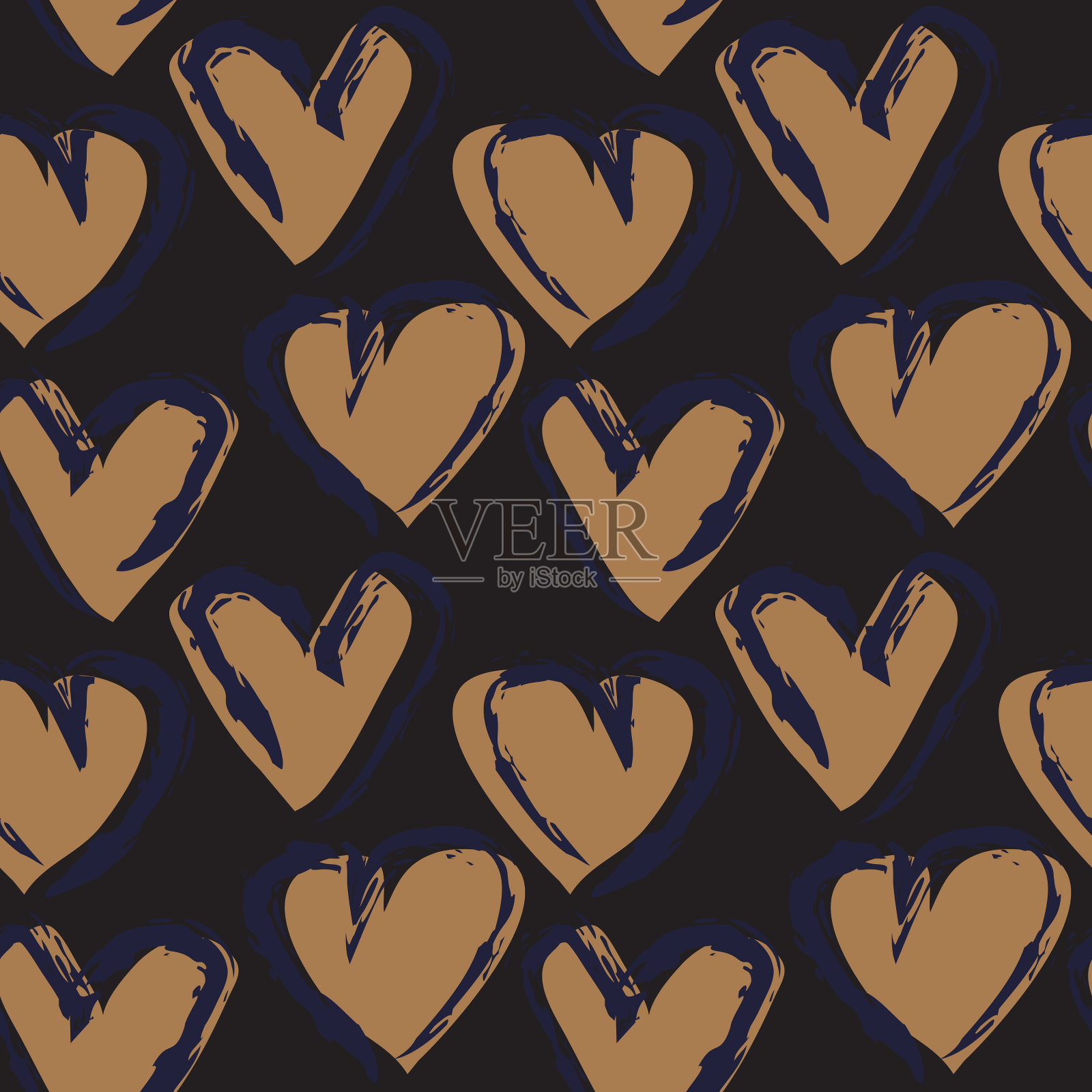 棕心形笔触无缝图案插画图片素材