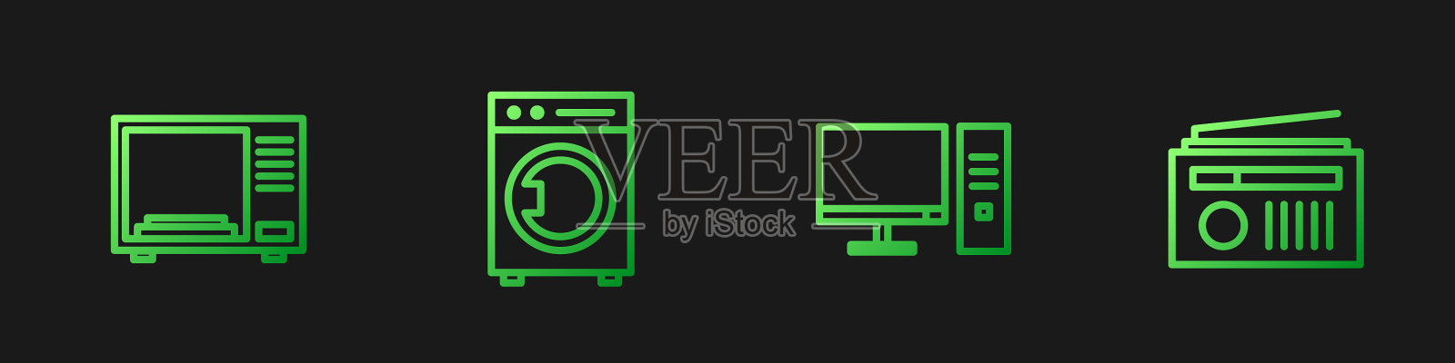 设线电脑显示器微波炉洗衣机插画图片素材