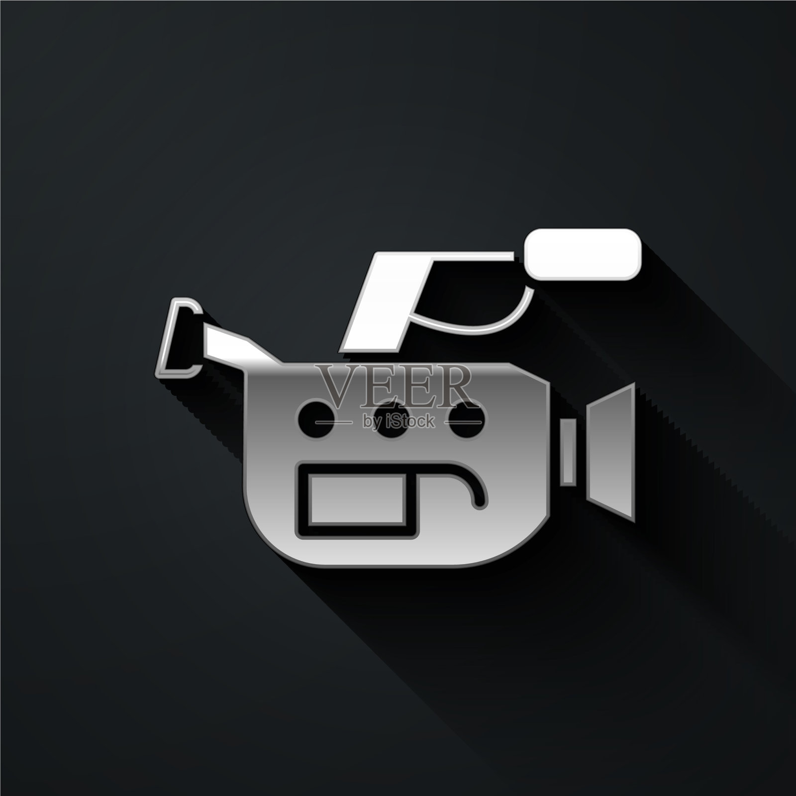 银色电影相机图标孤立在黑色图标素材