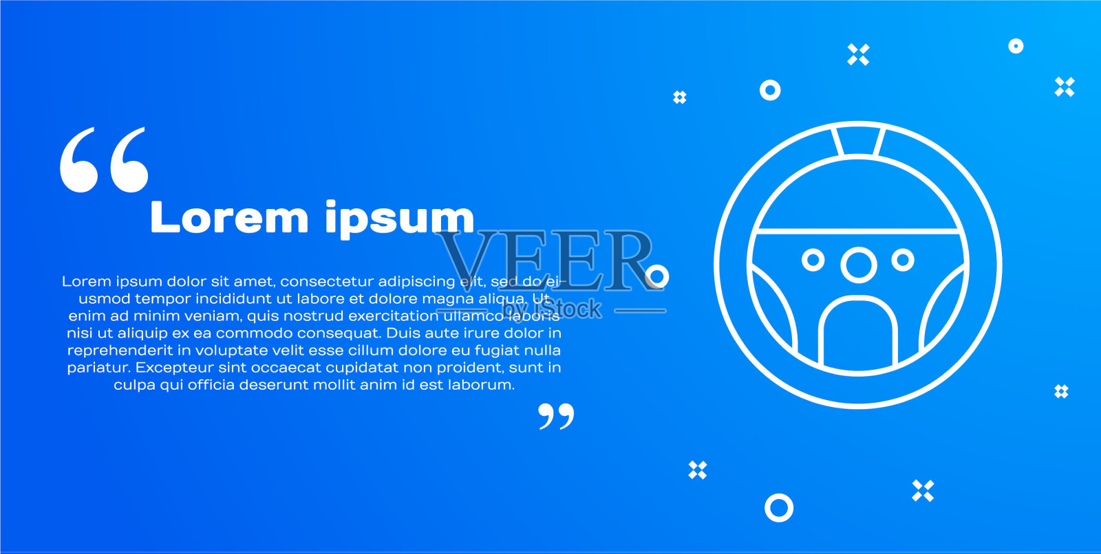 白色线方向盘图标隔离在蓝色插画图片素材