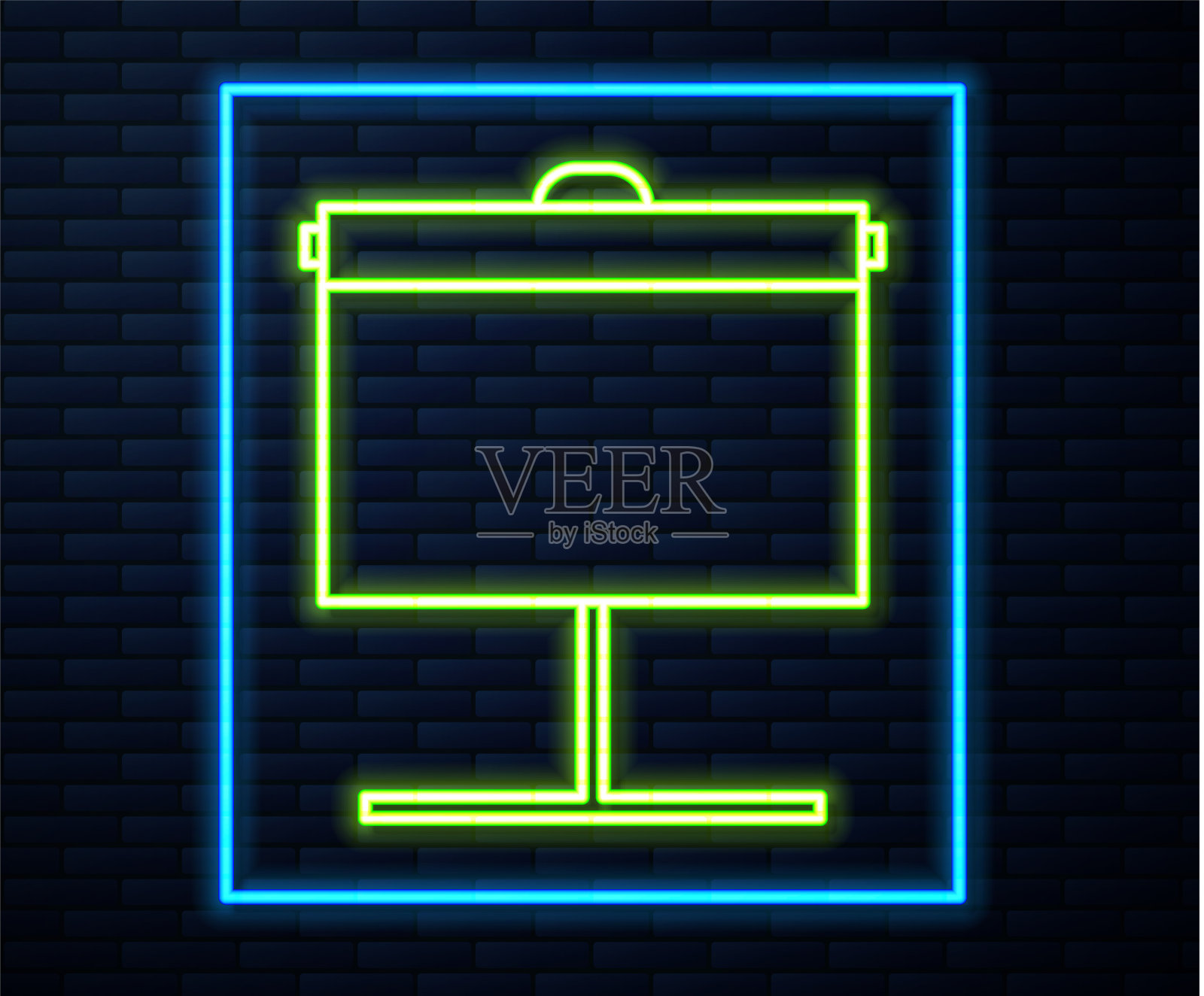 发光的霓虹灯线投影屏幕图标孤立插画图片素材