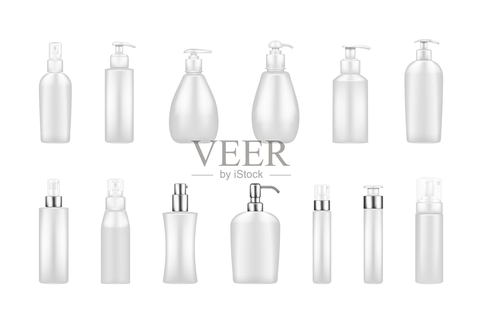 设置白色泵瓶模型血清插画图片素材