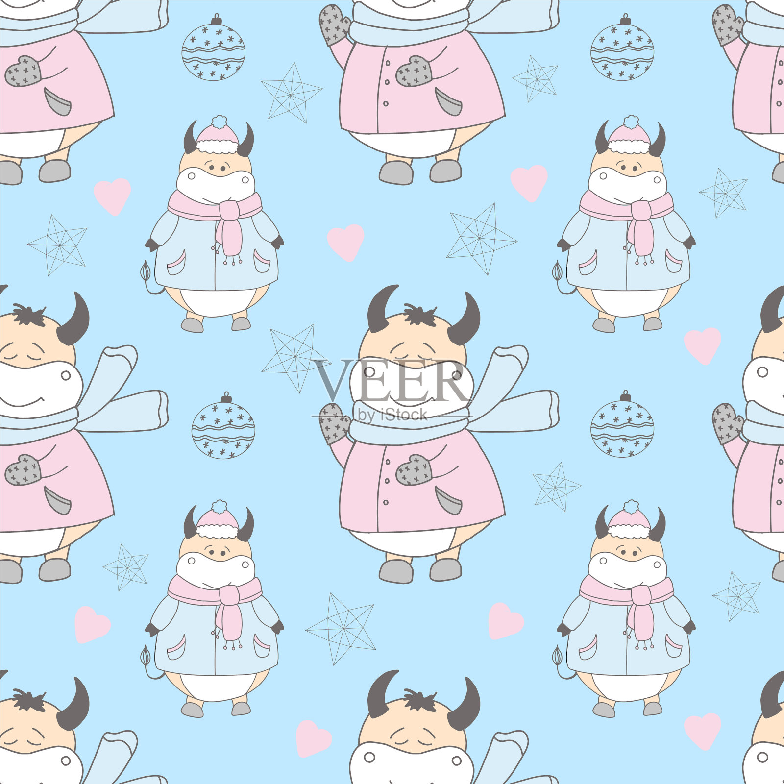 牛市格局2021年为牛年或小牛年插画图片素材