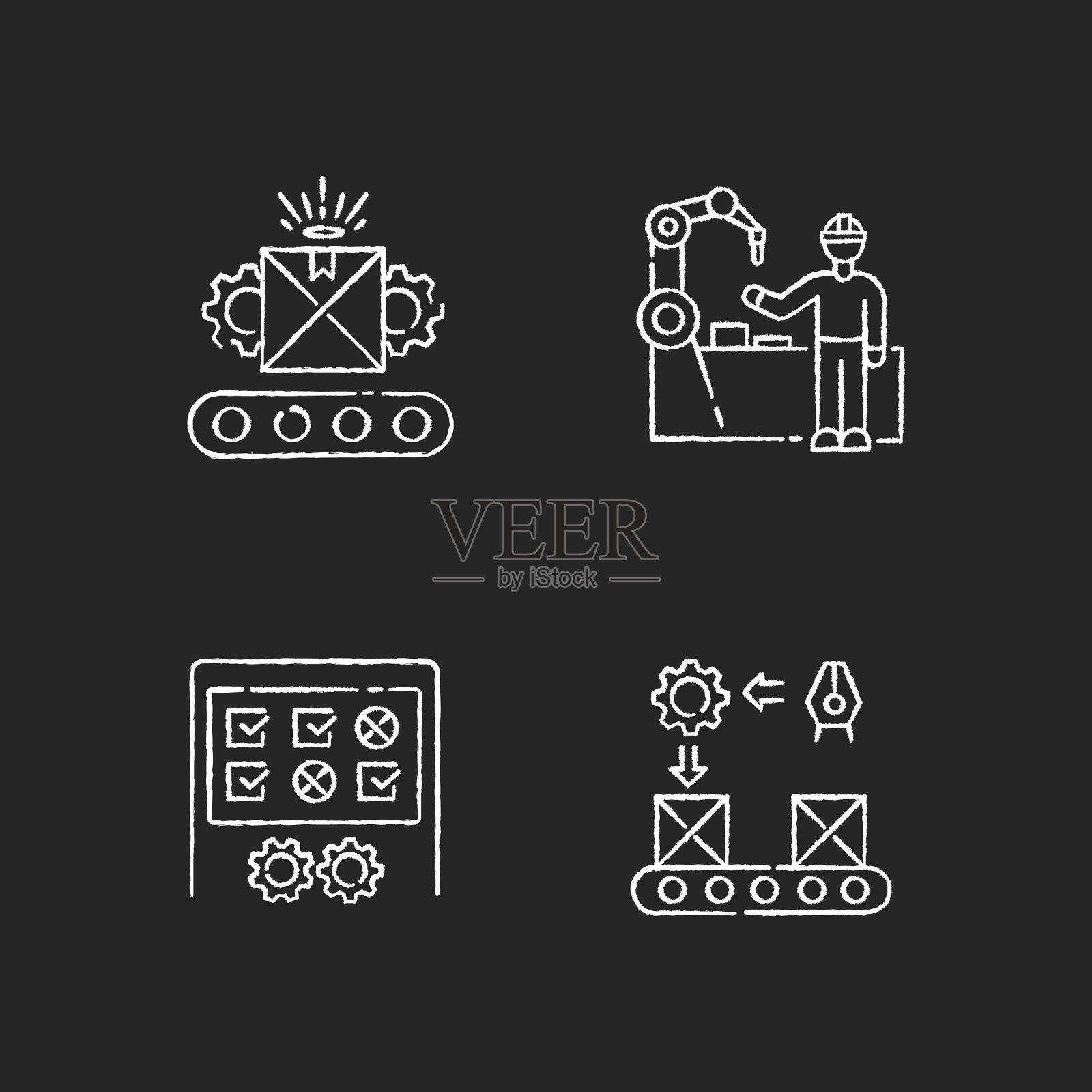 连续生产流程粉笔白色图标设置图标素材