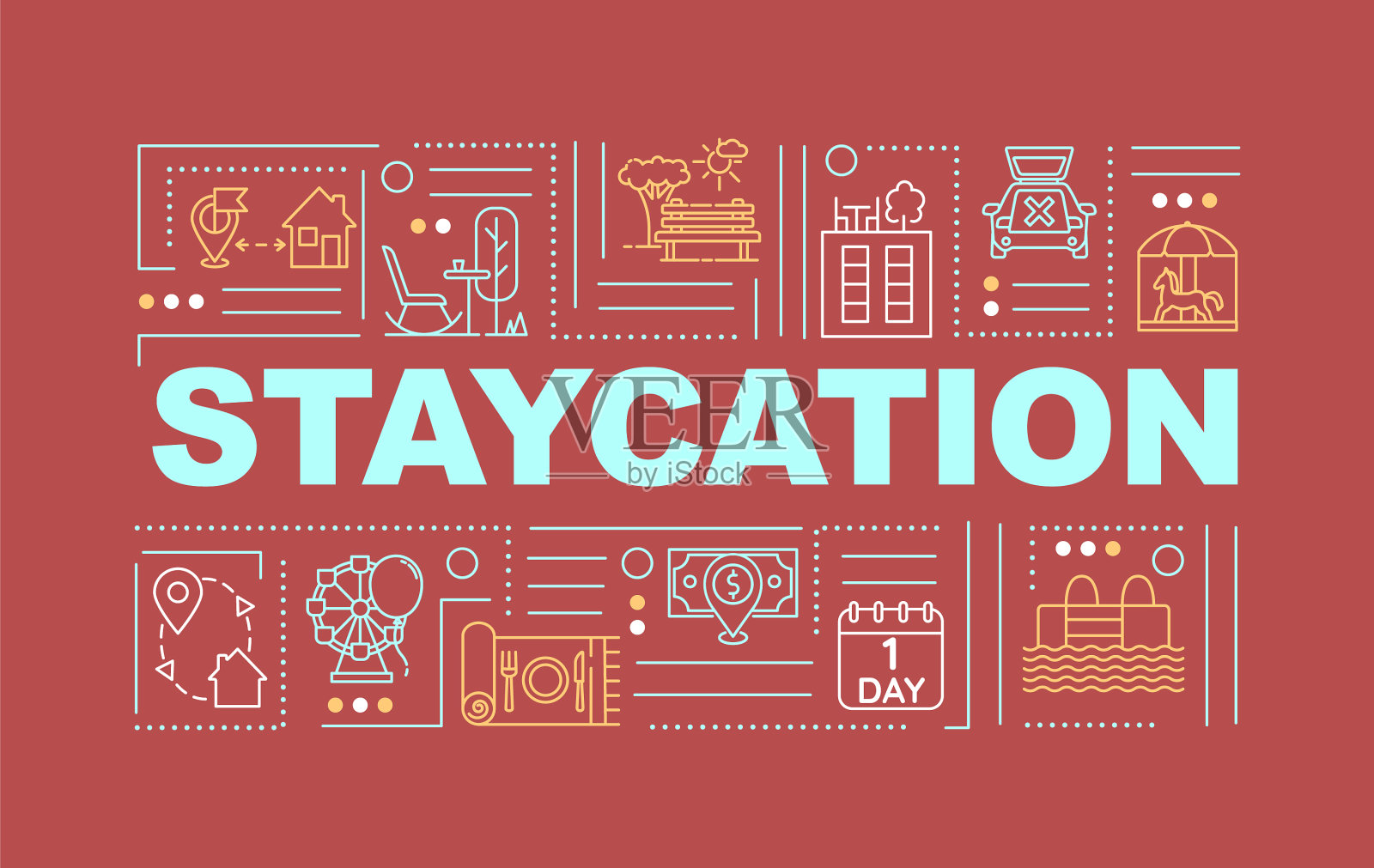 Staycation词概念横幅插画图片素材