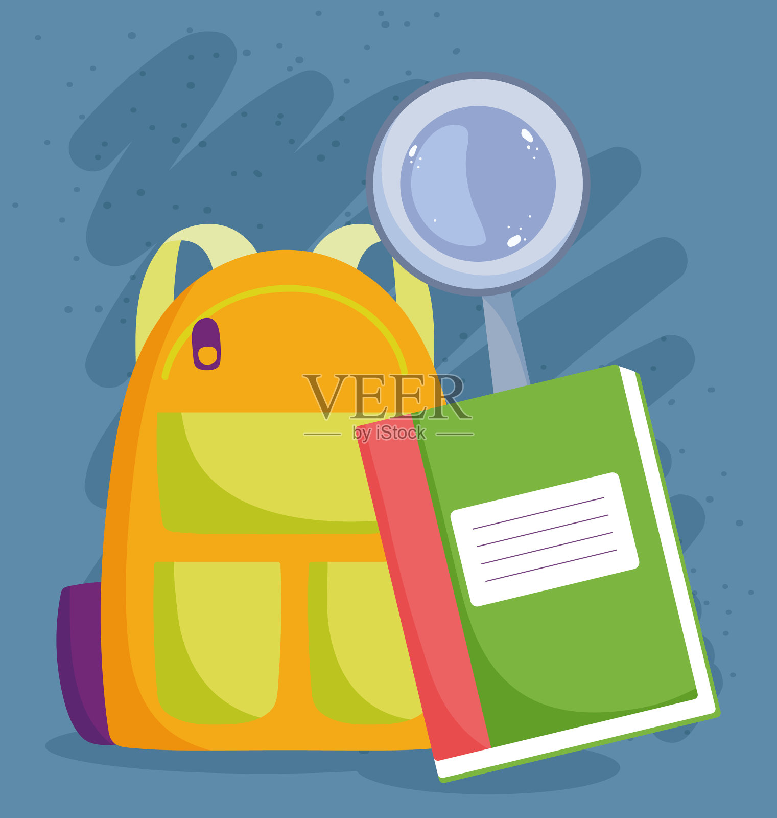 回到学校背包,笔记本和放大镜插画图片素材