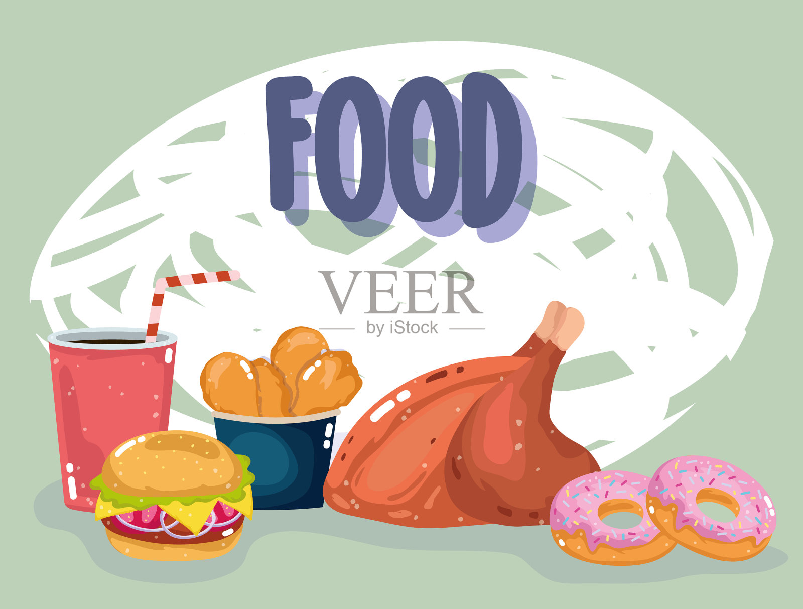 快餐菜单餐馆不健康的鸡肉插画图片素材