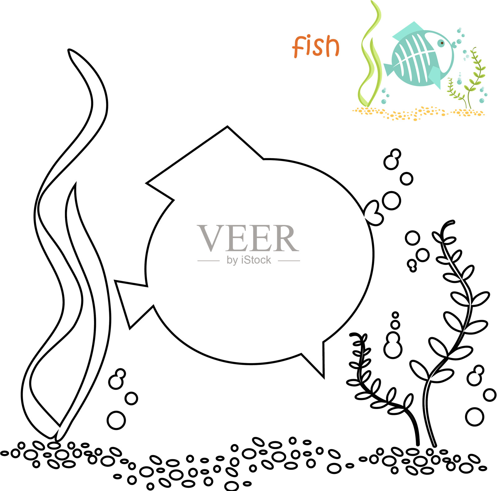 孩子涂色页-鱼插画图片素材