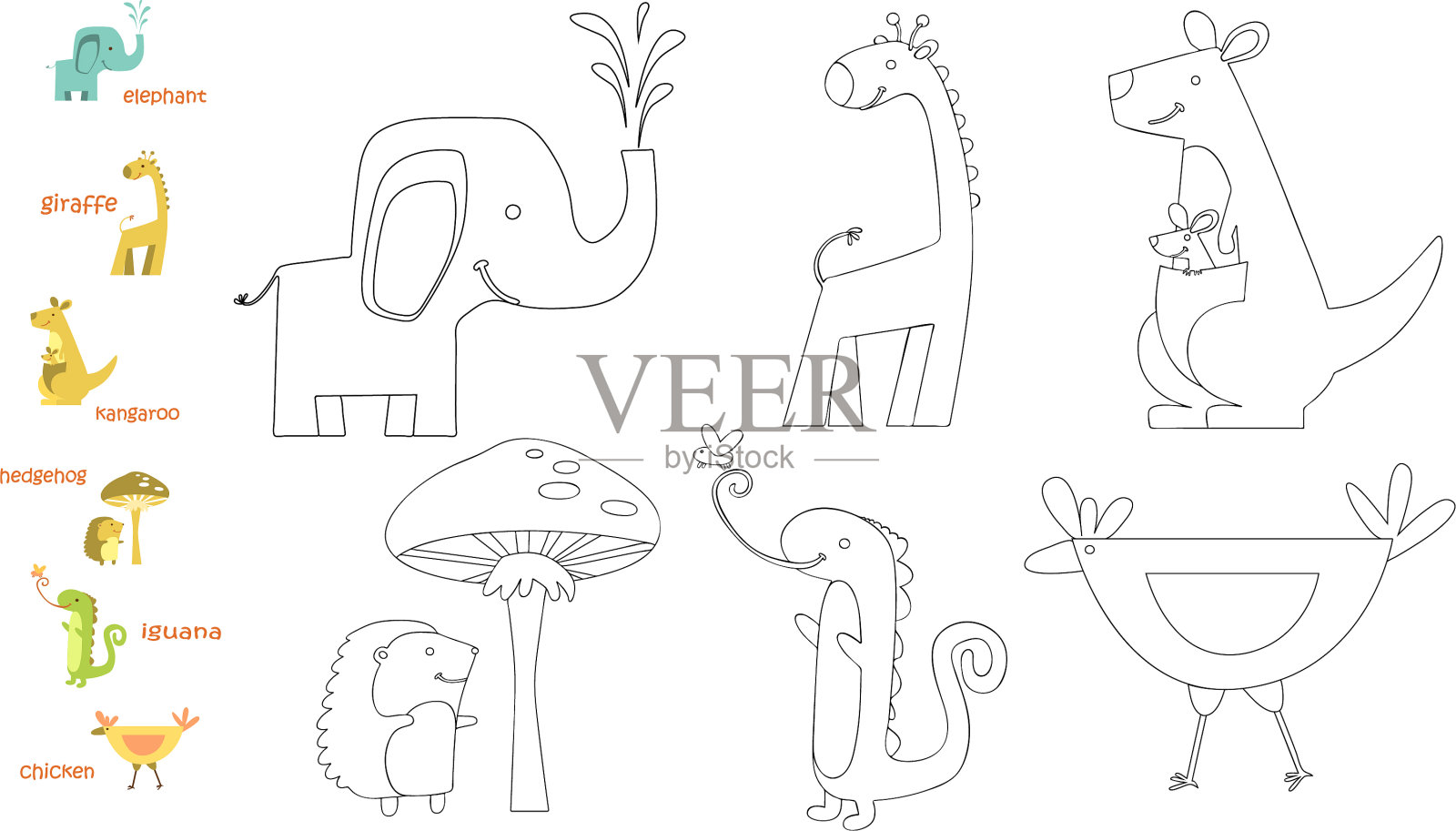 儿童涂色页集插画图片素材