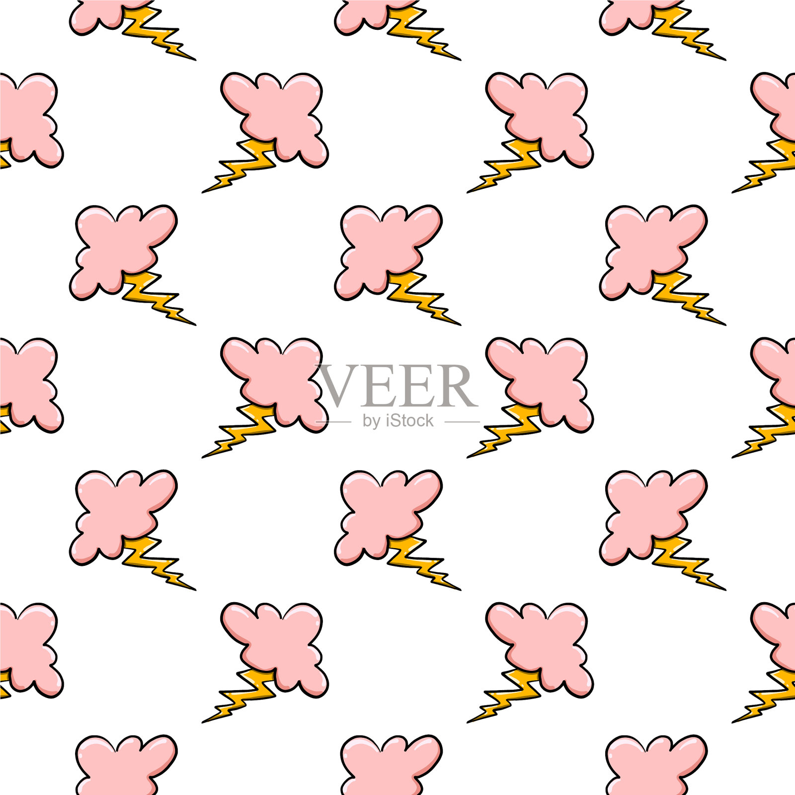 粉色风暴云无缝模式上的白色插画图片素材