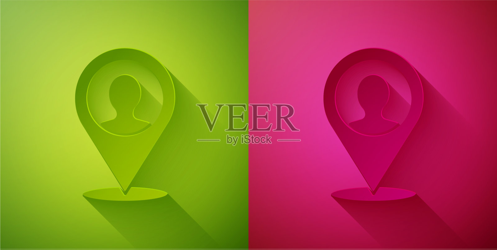 剪纸地图标记一个人的剪影图标素材