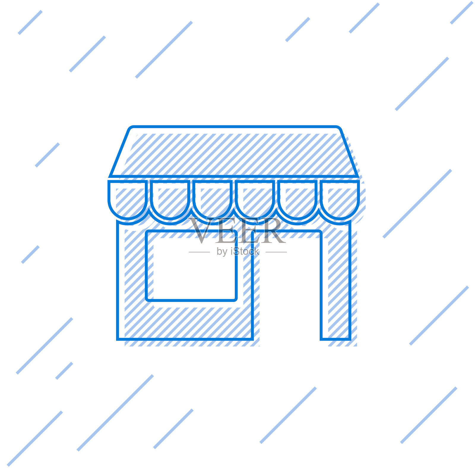 蓝线购物大楼或市场商店图标插画图片素材