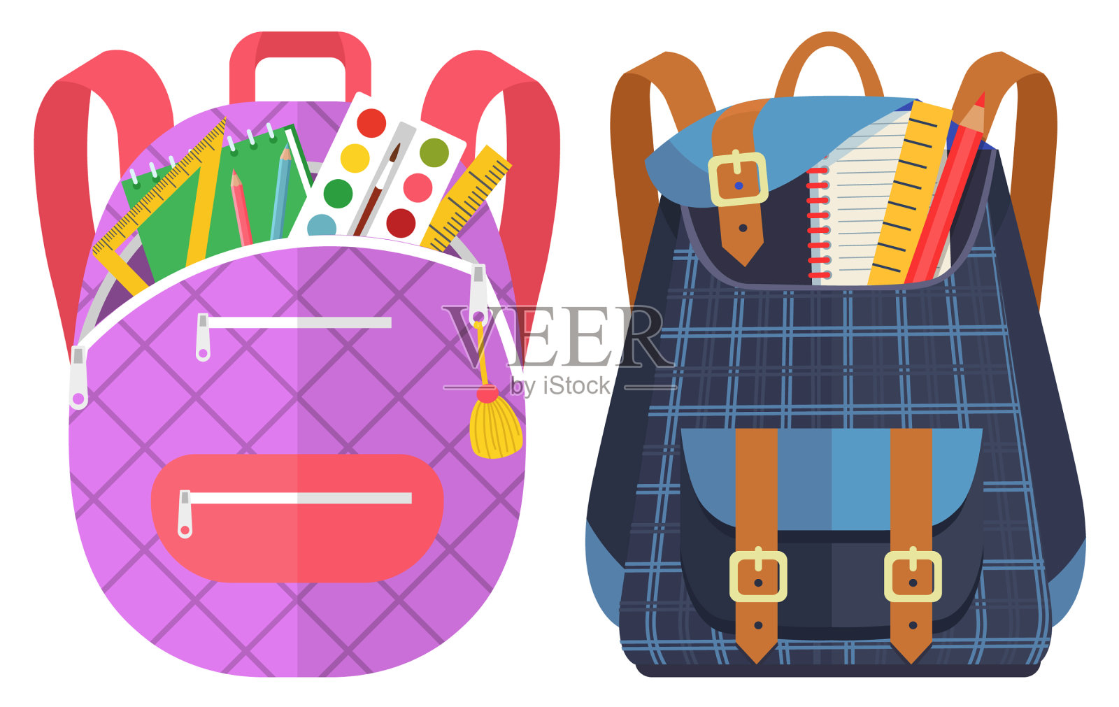 彩色学校背包回学校设计元素图片