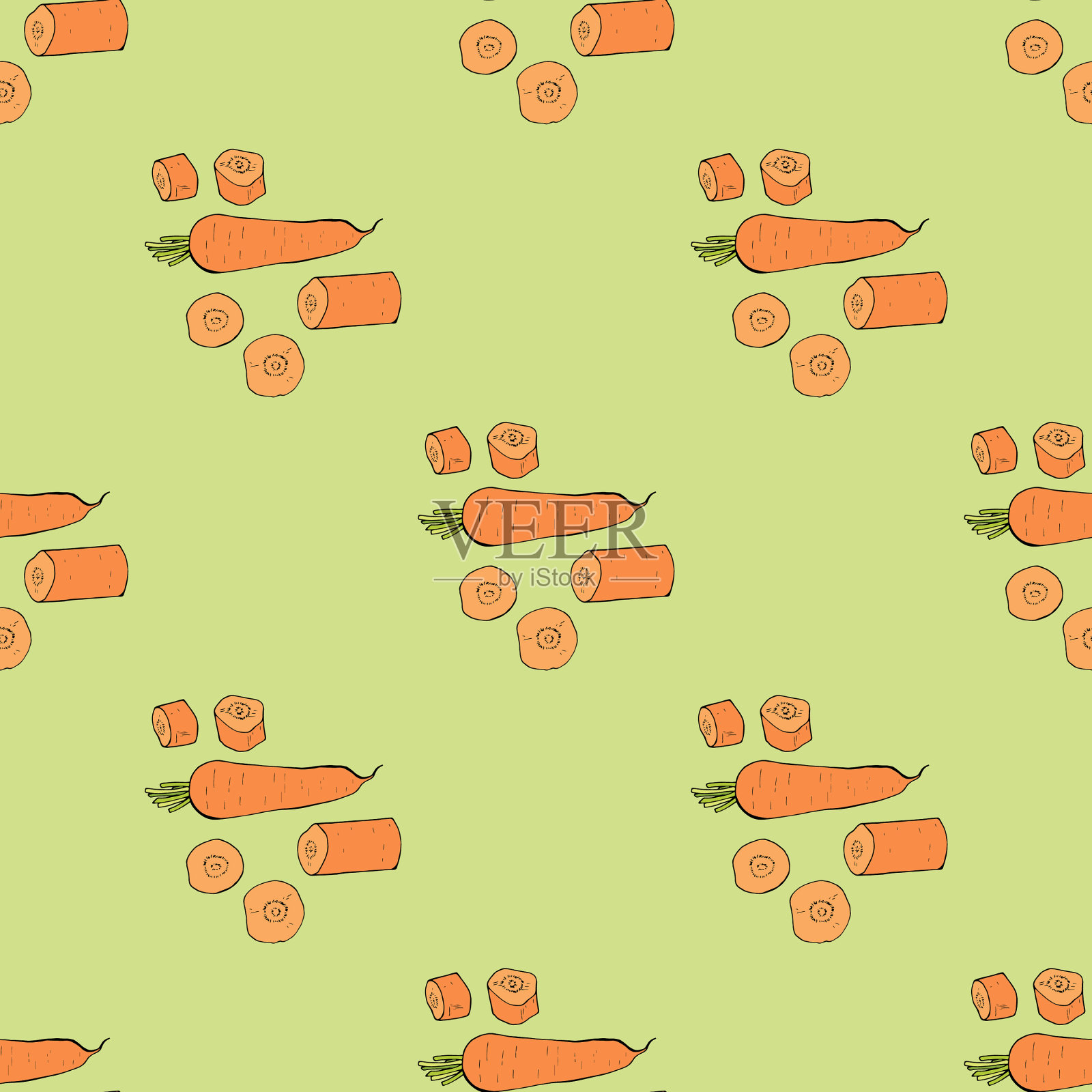 用胡萝卜无缝图案和胡萝卜片粘在一起插画图片素材