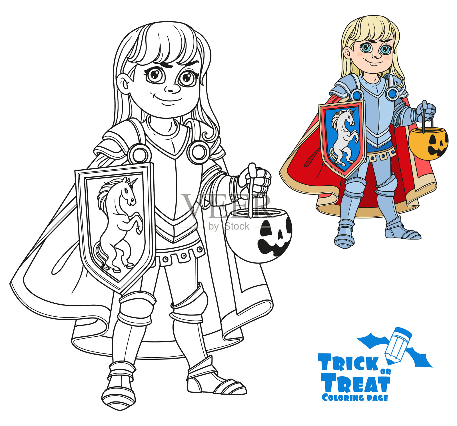 穿着盔甲的骑士或圣骑士的可爱男孩设计元素图片