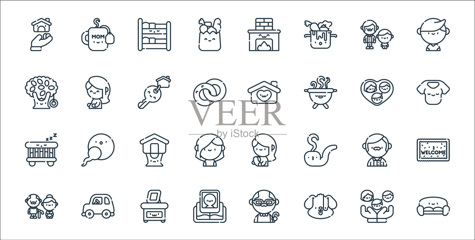 家族线图标线性集质量线集图标素材