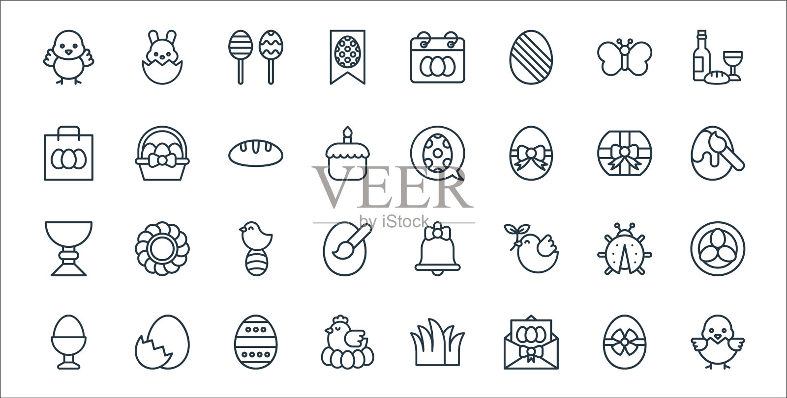 复活节线图标线性集质量线集图标素材