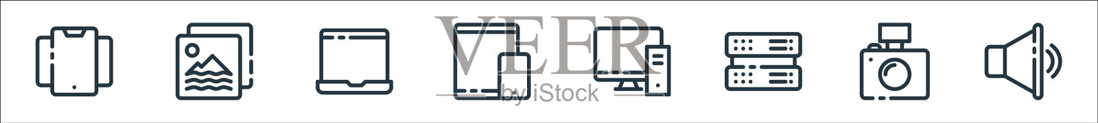 多媒体和电子线图标线性集图标素材