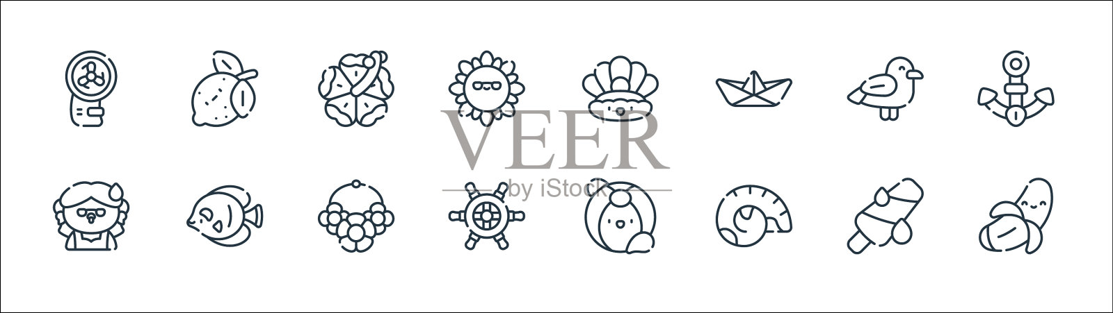 夏季线图标线性集质量线集图标素材