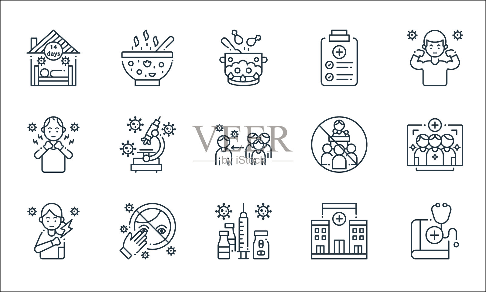 冠状病毒线图标线性集质量线图标素材