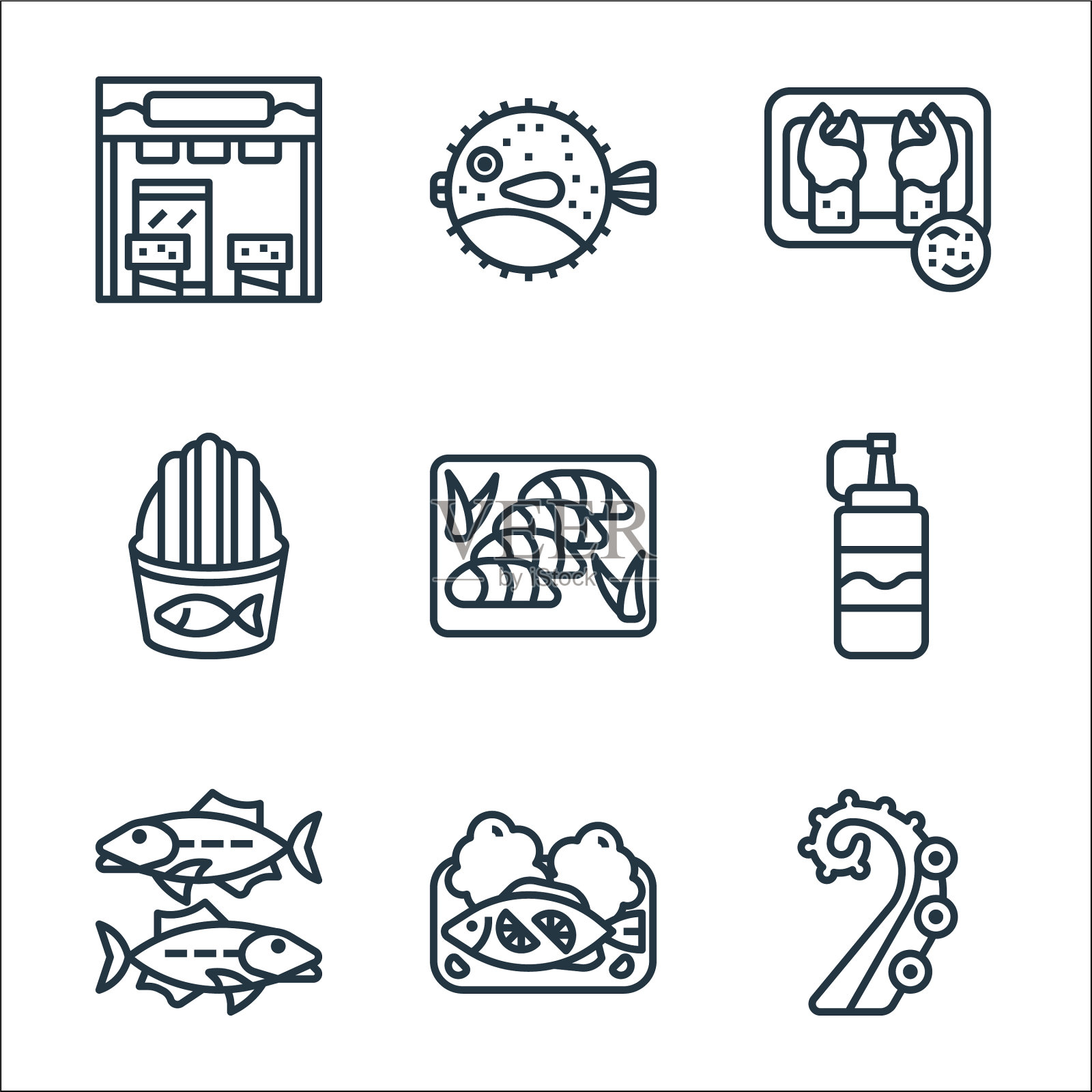 海鲜线图标线性集质量线集图标素材