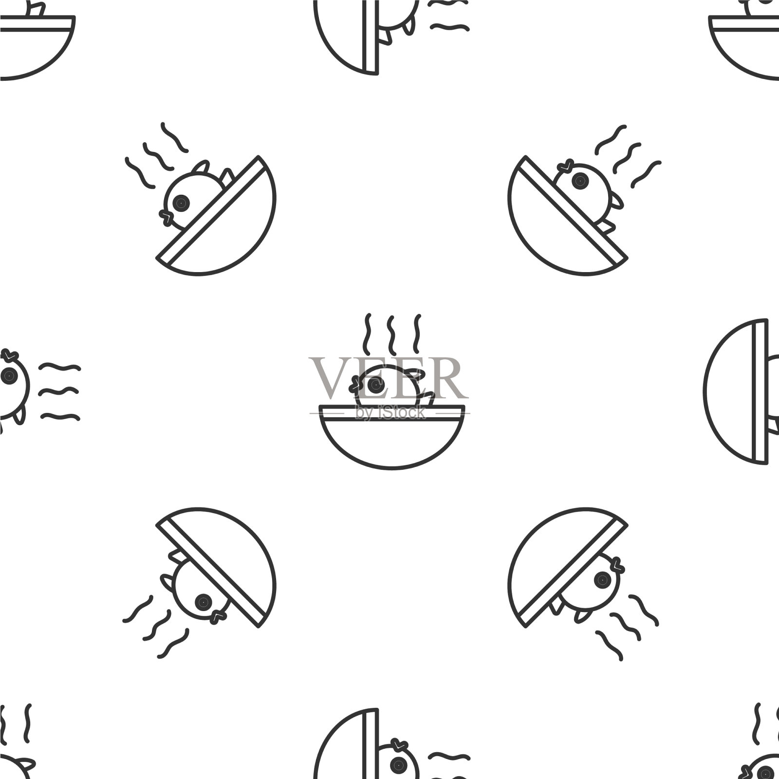 灰色线河豚鱼汤图标孤立无缝插画图片素材