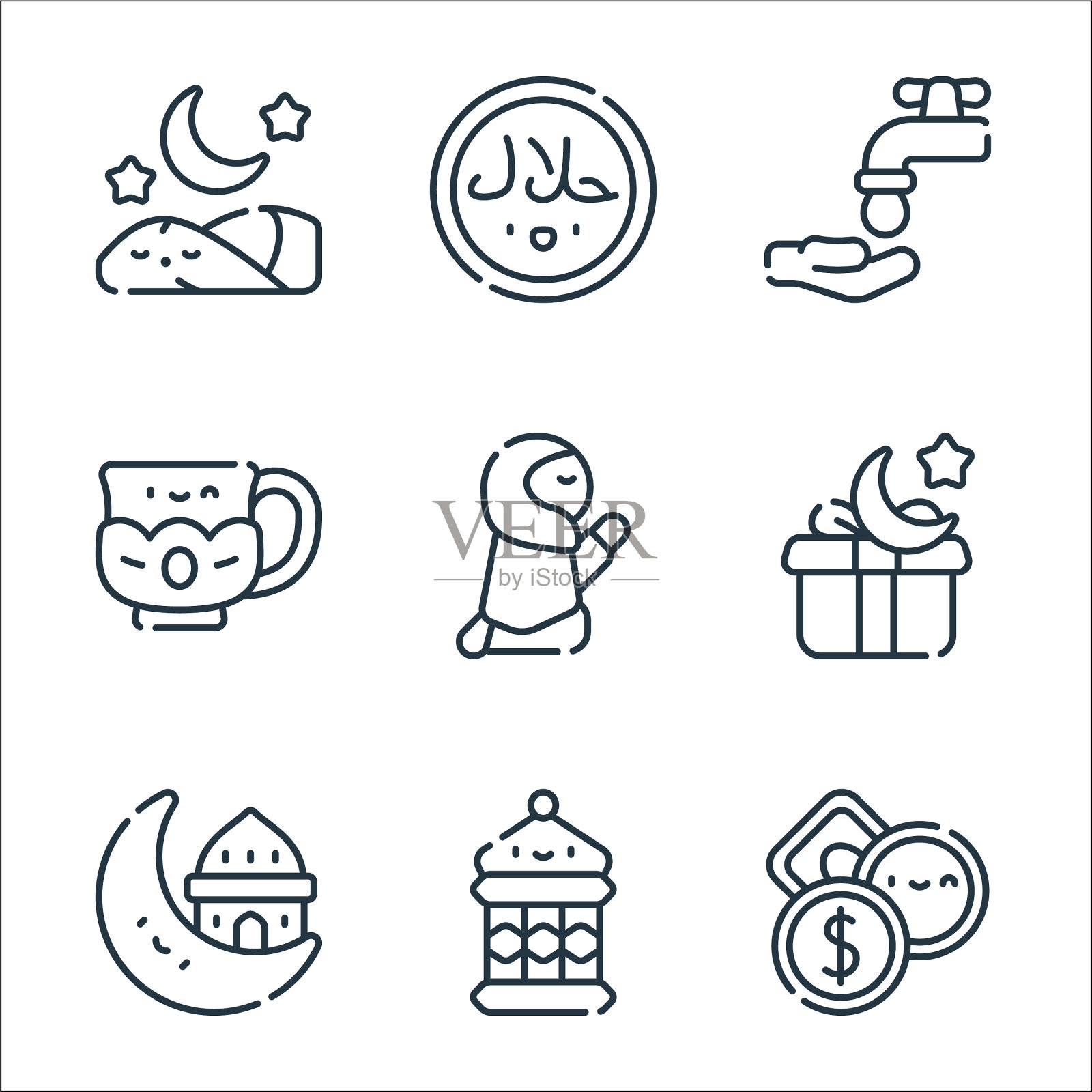 斋月线图标线性集质量线集图标素材