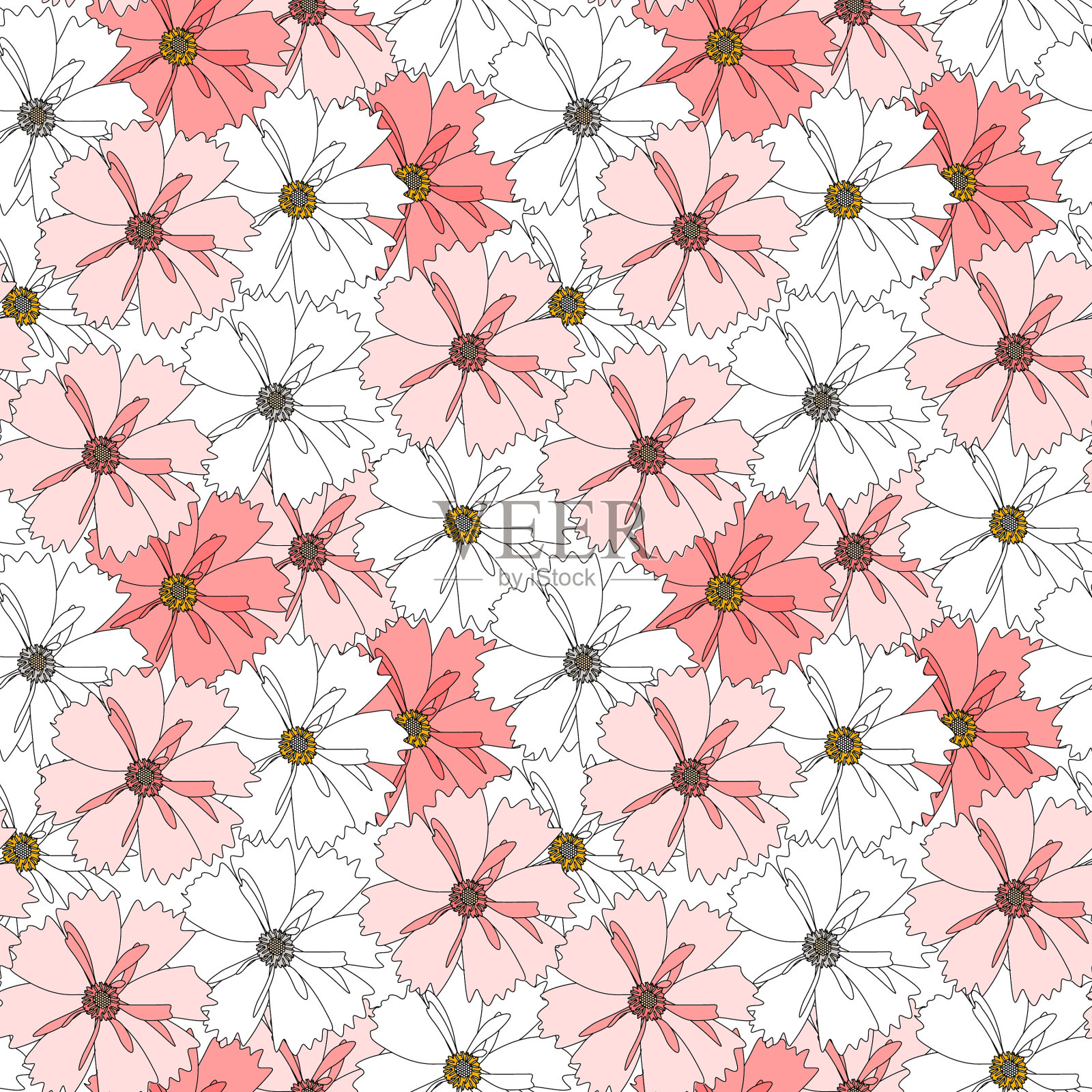 抽象手绘花卉无缝图案插画图片素材