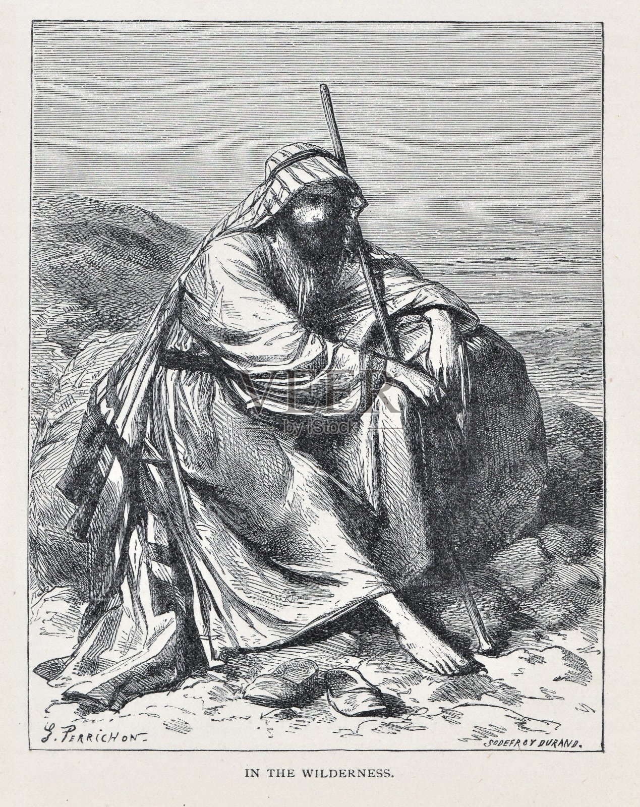 以色列旷野中的耶稣插画图片素材