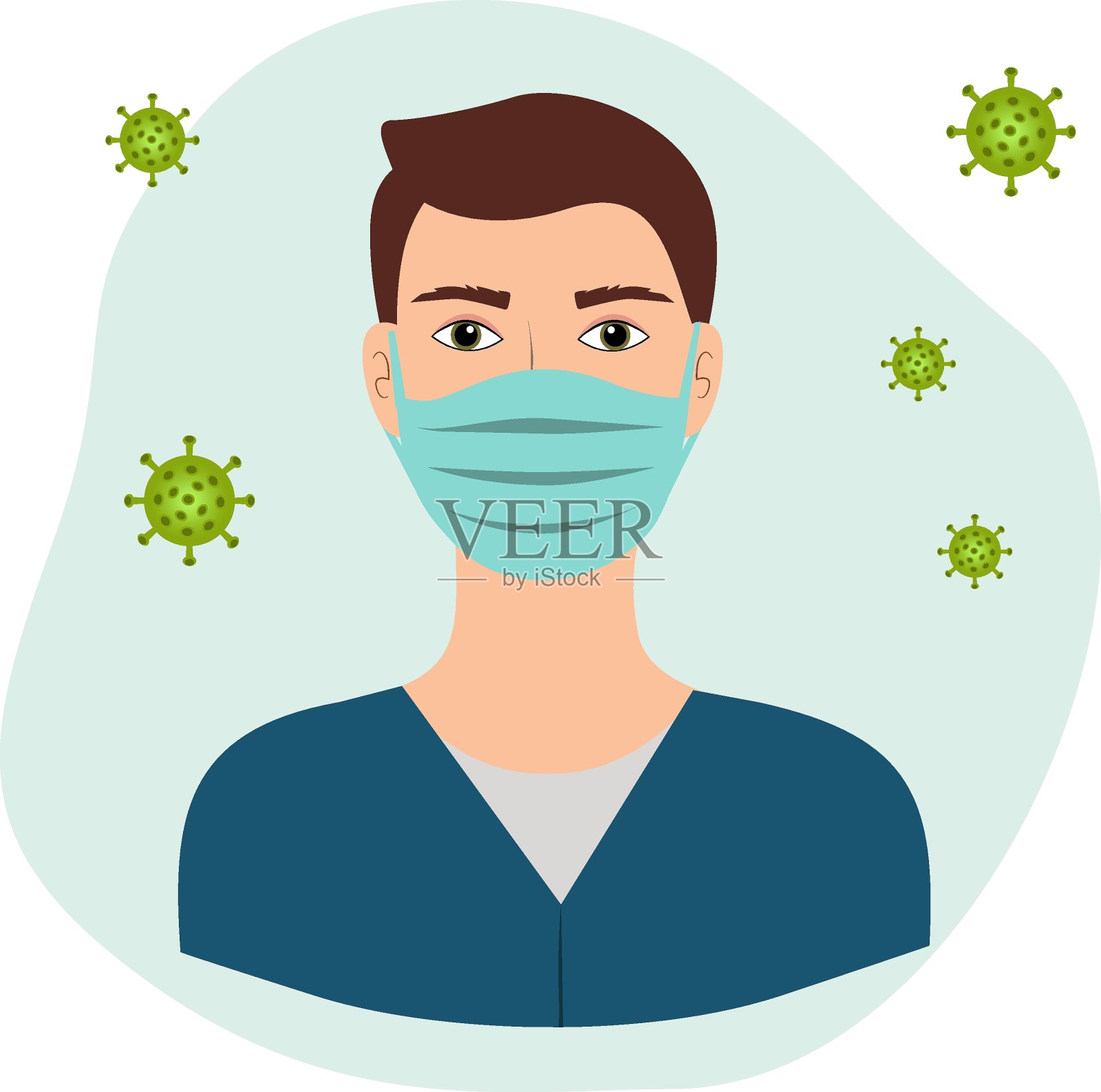 男人戴着口罩保护自己免受病毒感染插画图片素材