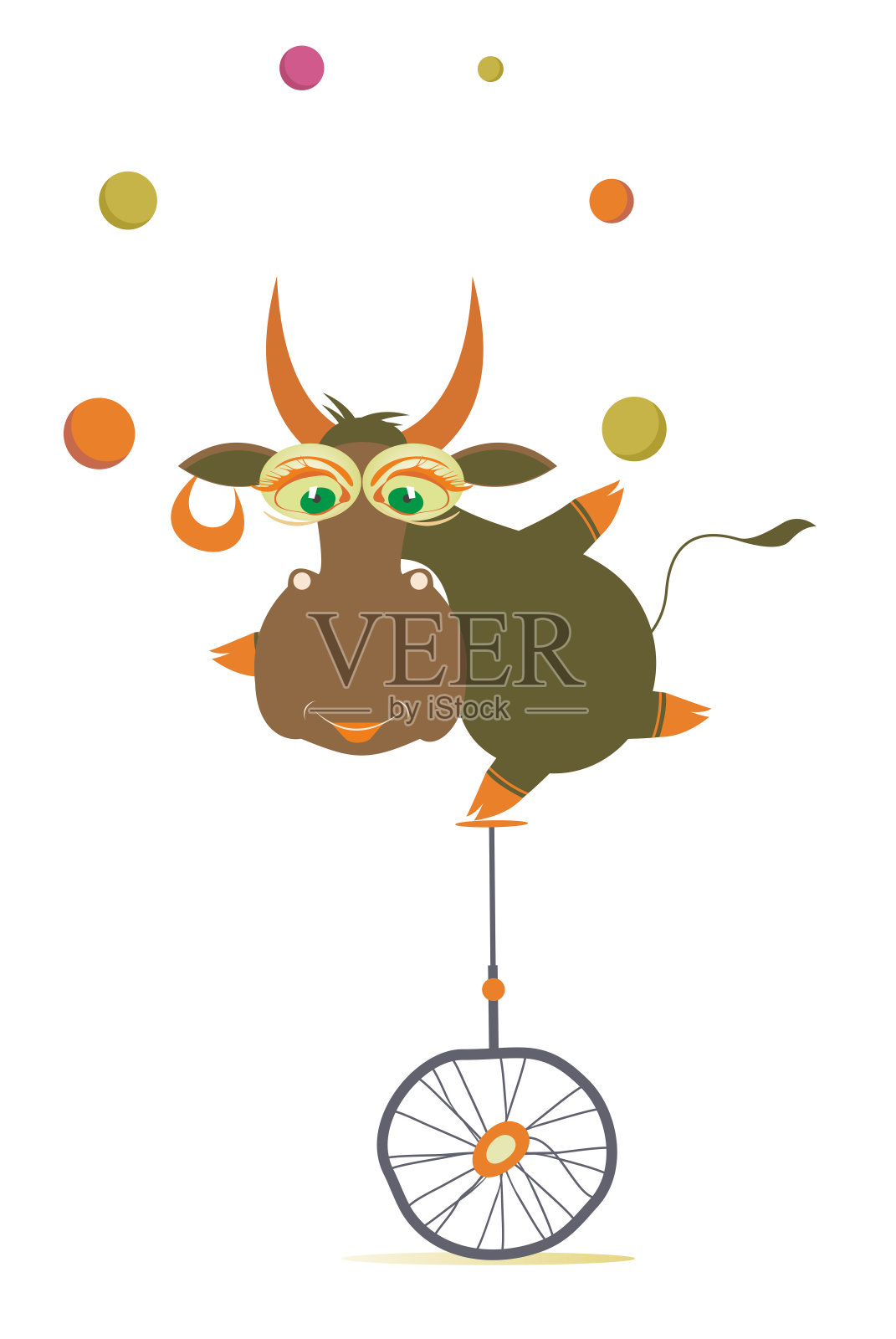 平衡牛骑在独轮车和杂耍球插图插画图片素材