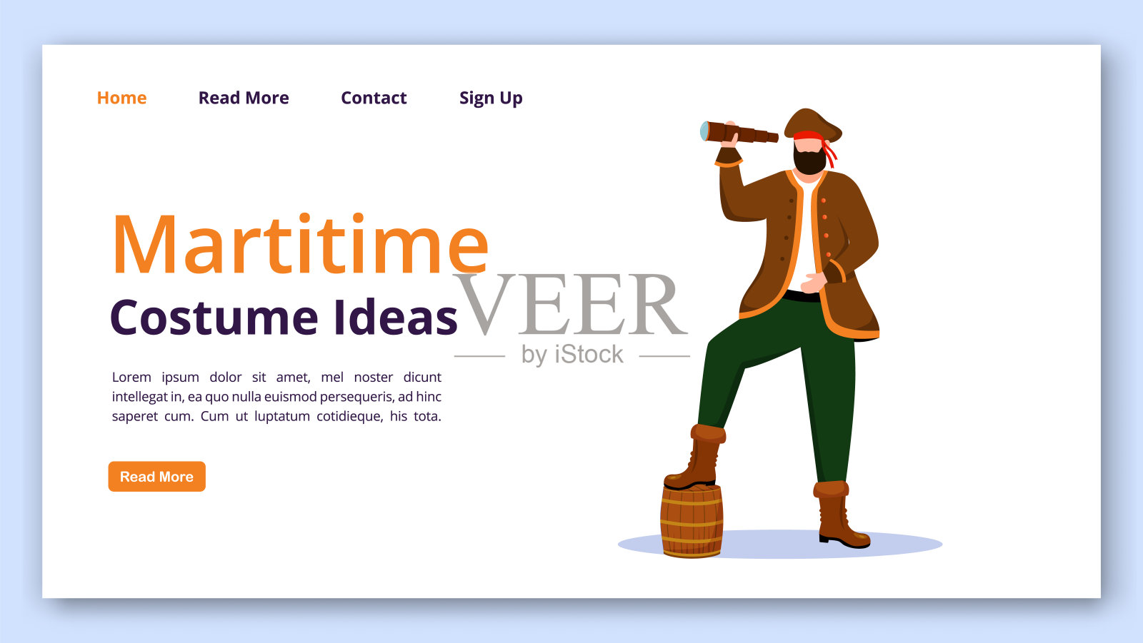 海上服装创意登陆页面矢量模板。盗版网站界面与平面插图的想法。服装租赁主页布局。海洋节日网页横幅,网页卡通概念插画图片素材