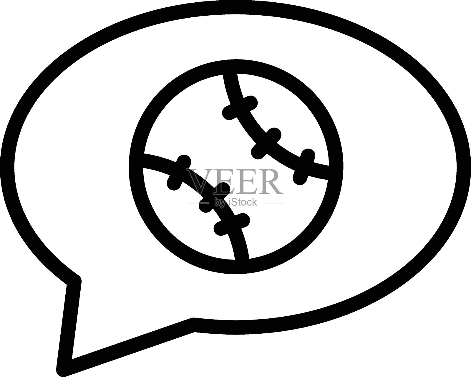 棒球评论概念,垒球矢量线图标设计的聊天气泡,白色背景上的棒球符号,球棒和球游戏标志,运动设备库存,插画图片素材