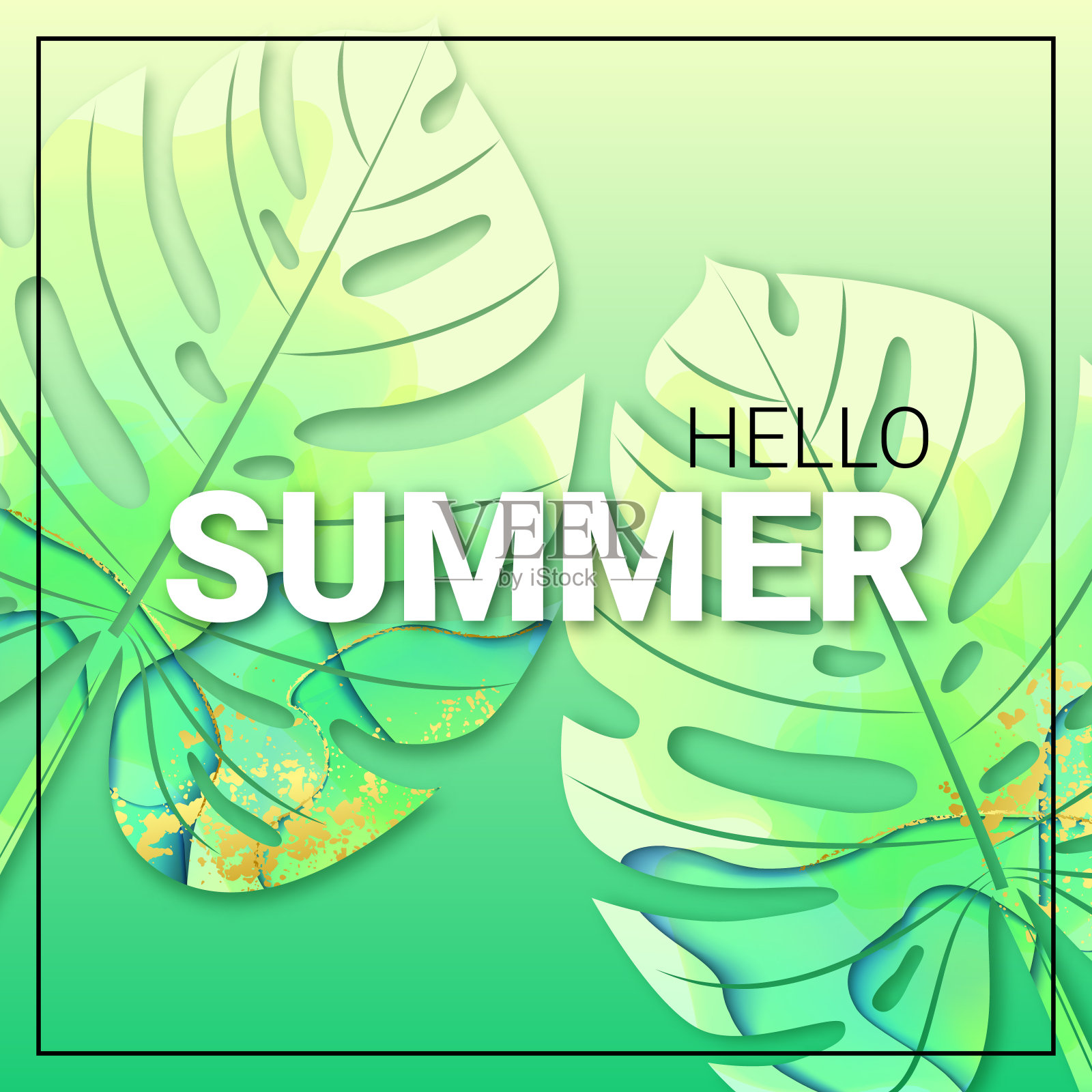 绿色你好夏季海报与纹理怪物插画图片素材